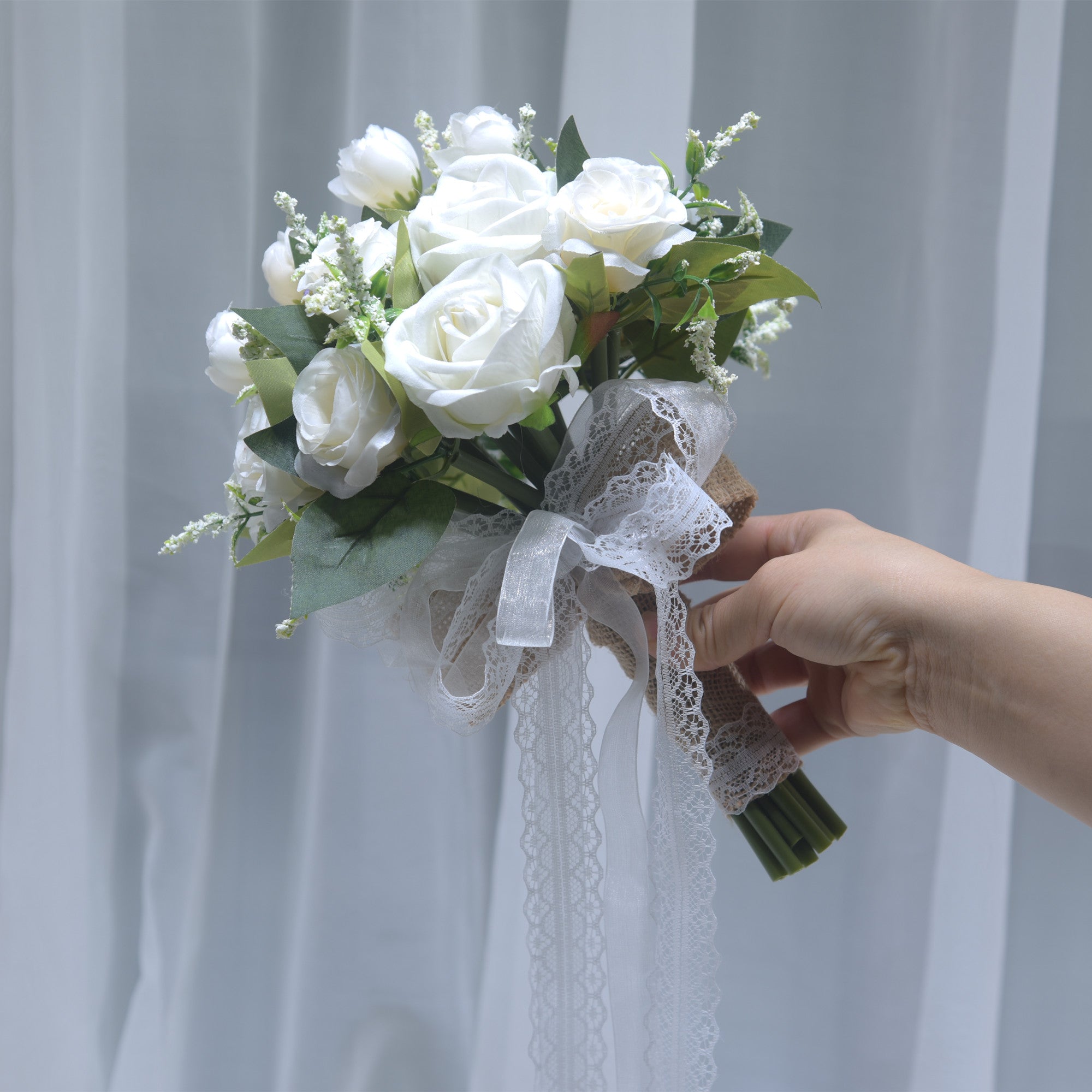 168Simulation flower Western wedding bride bridesmaid holding flower lace ribbon holding flower outdoor photography props