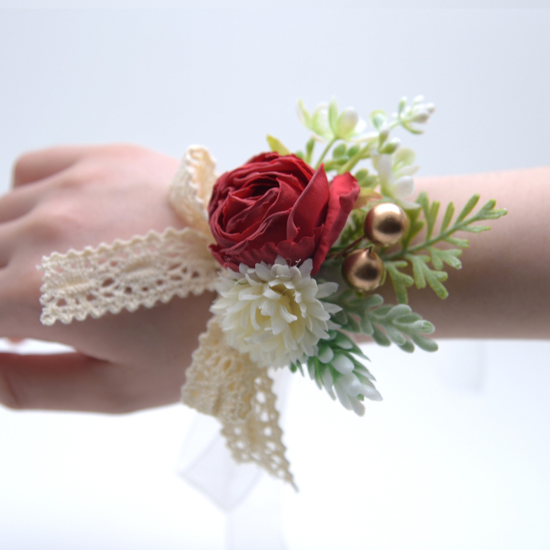 954 Forest Fabric Ribbon Rose Ball Chrysanthemum Double Headed Simulation Wrist Flower Business Ceremony Jewelry