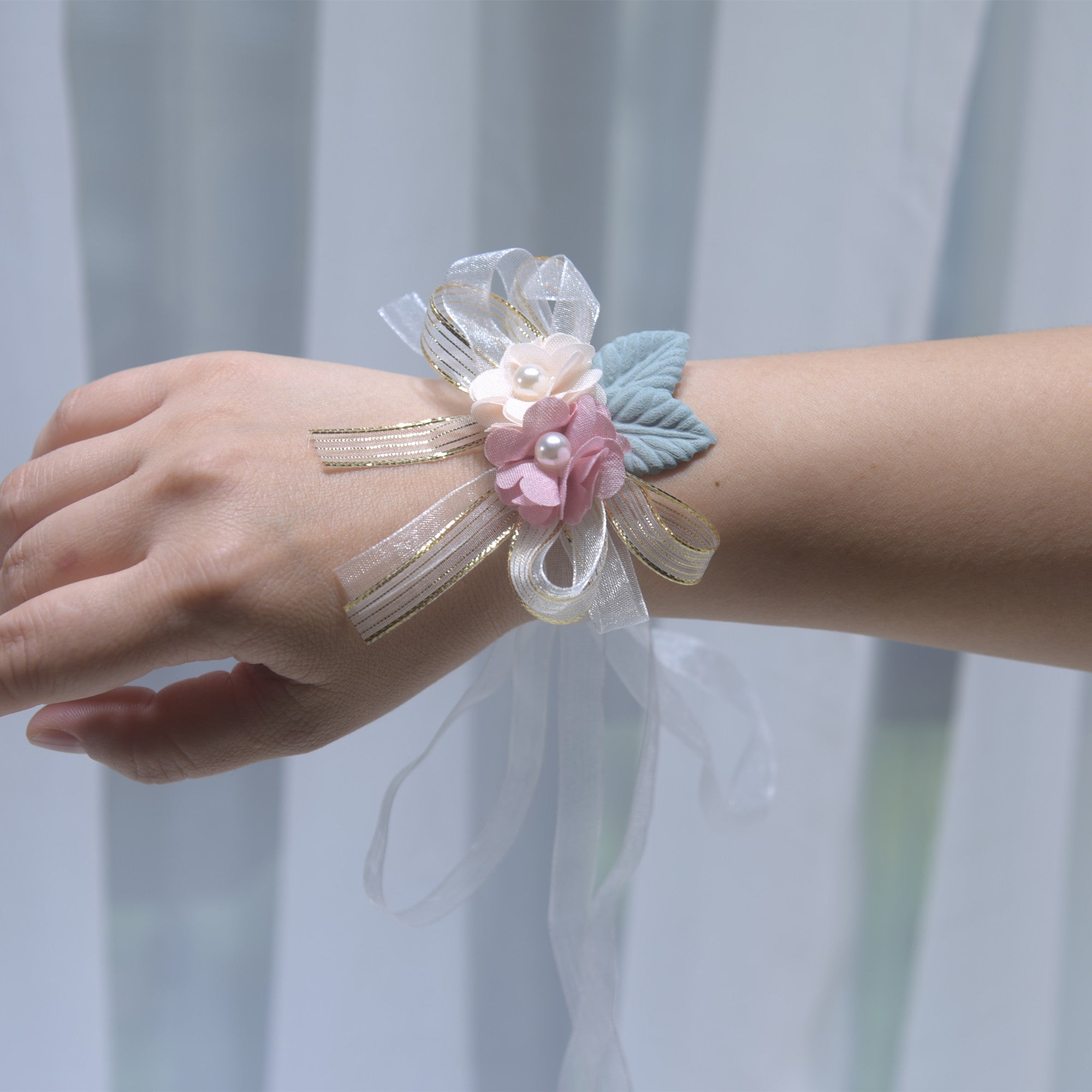 Wedding Bride Bridesmaids Sisters Group Wrist Flowers Flower Ribbon Hand Flowers