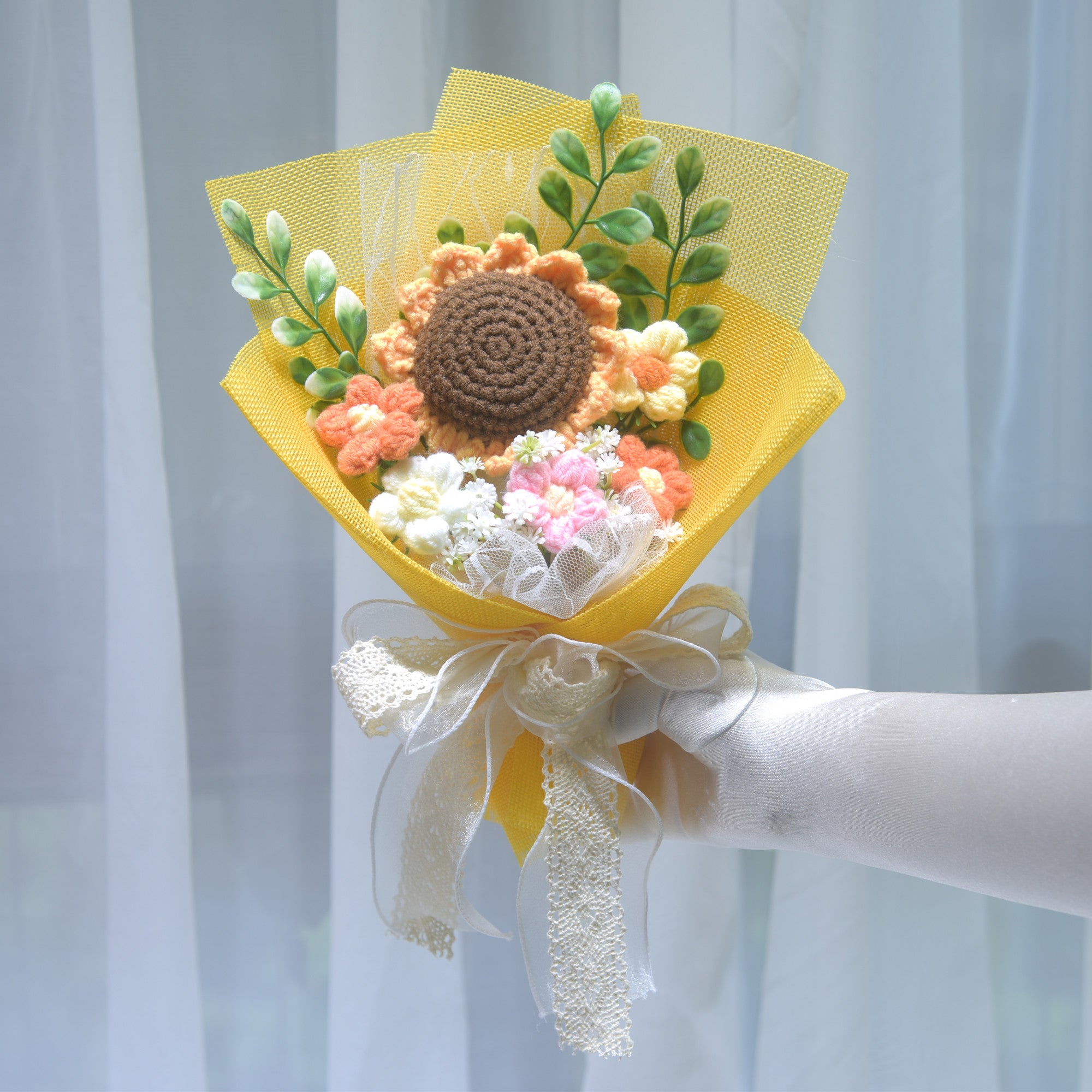 224 Birthday gift simulation hand woven yarn flower sunflower bouquet Valentine's Day