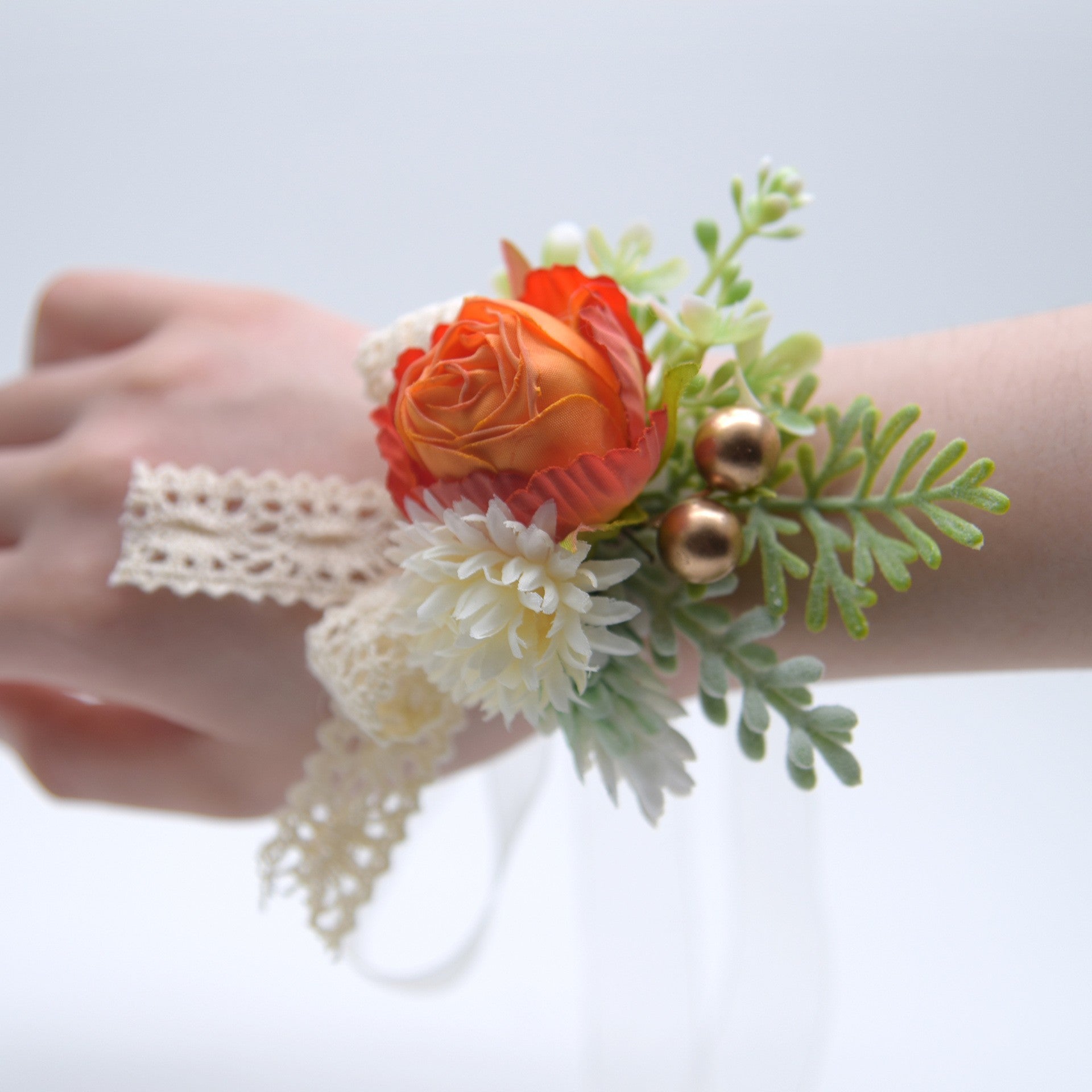 954 Forest Fabric Ribbon Rose Ball Chrysanthemum Double Headed Simulation Wrist Flower Business Ceremony Jewelry
