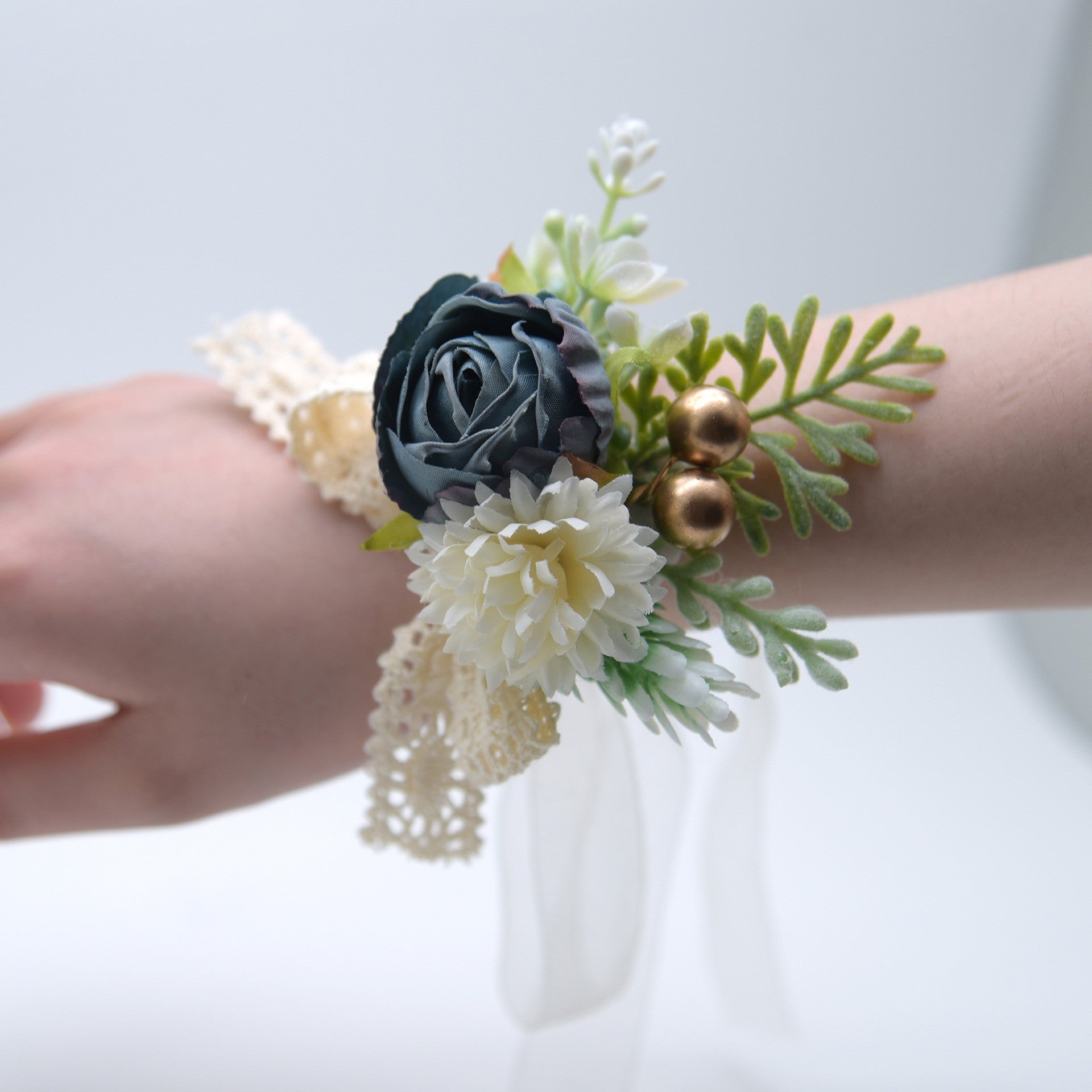 954 Forest Fabric Ribbon Rose Ball Chrysanthemum Double Headed Simulation Wrist Flower Business Ceremony Jewelry