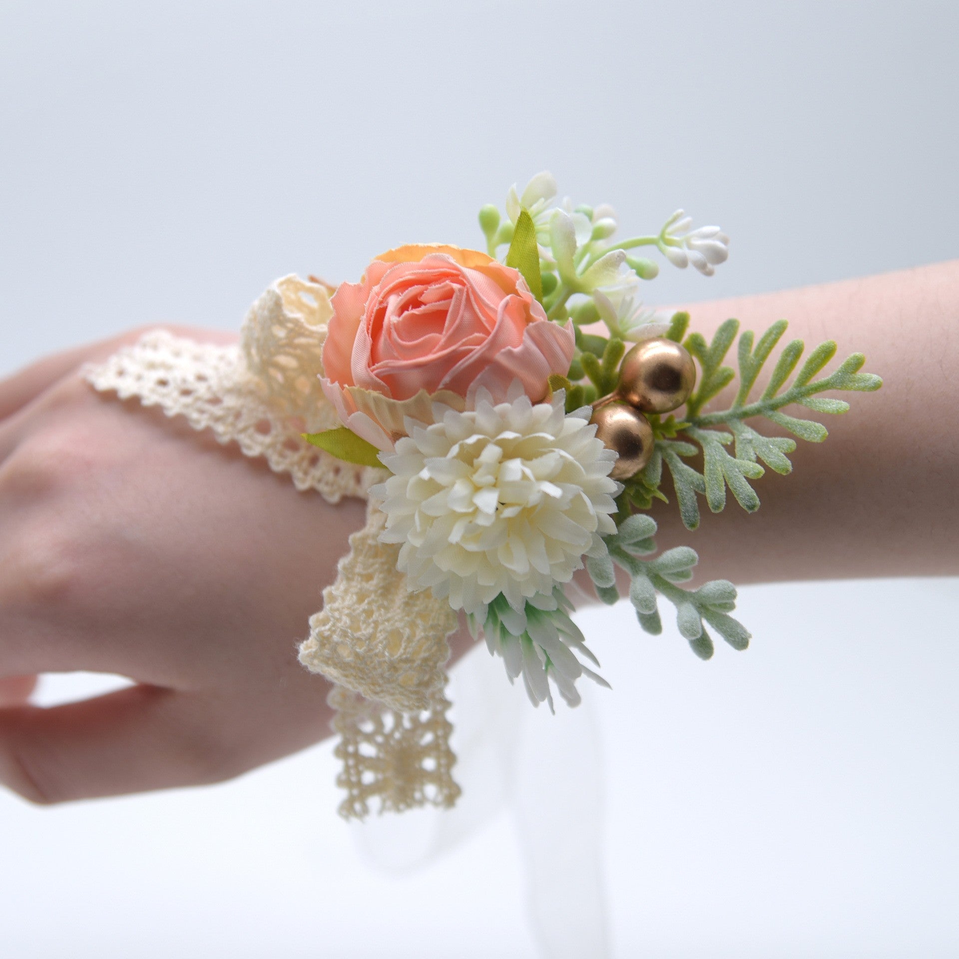 954 Forest Fabric Ribbon Rose Ball Chrysanthemum Double Headed Simulation Wrist Flower Business Ceremony Jewelry