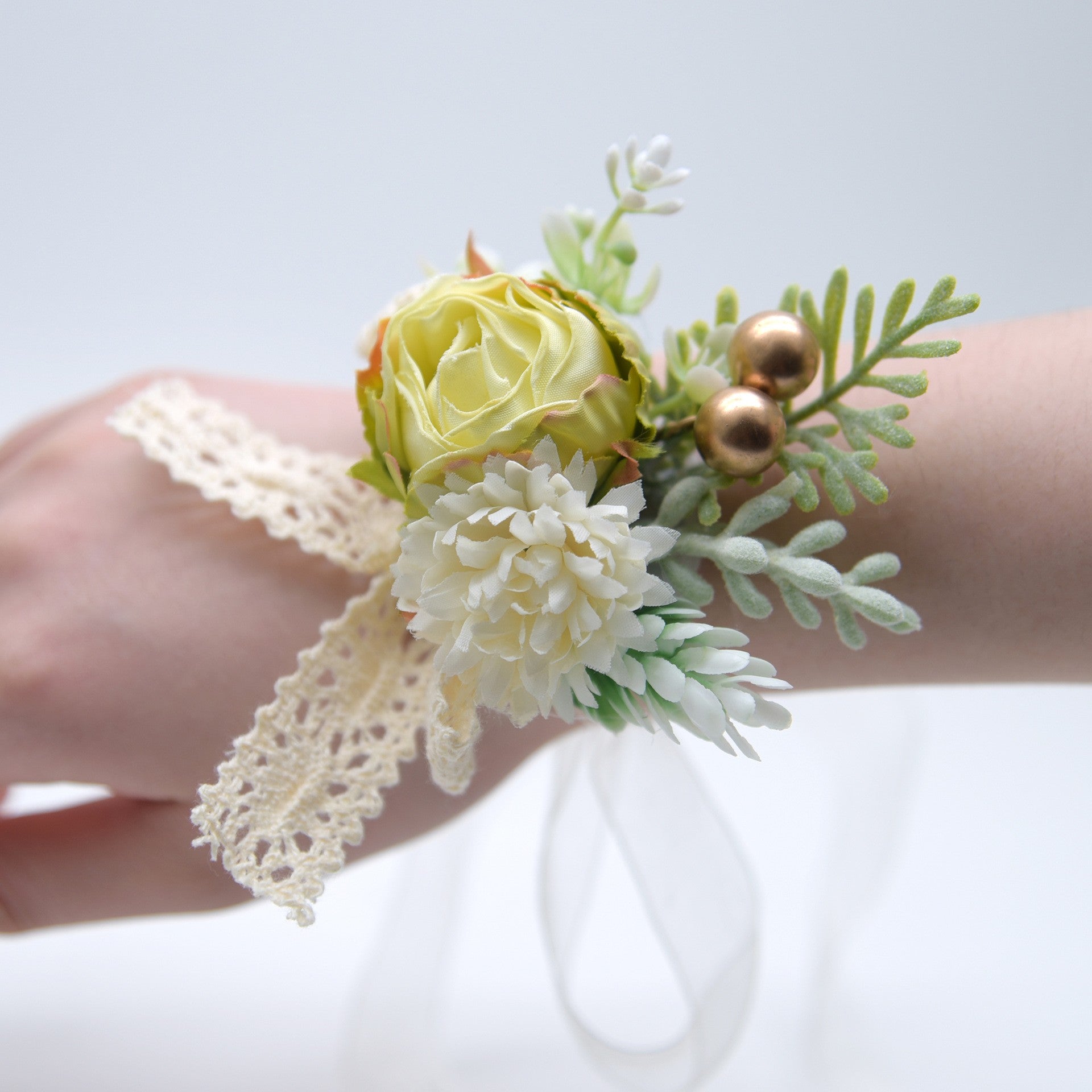 954 Forest Fabric Ribbon Rose Ball Chrysanthemum Double Headed Simulation Wrist Flower Business Ceremony Jewelry