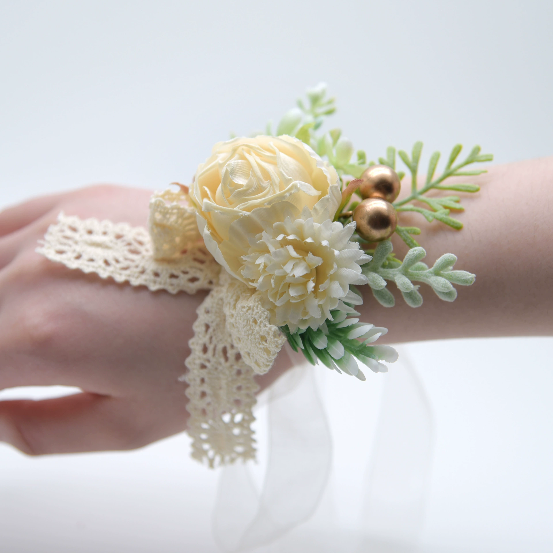 954 Forest Fabric Ribbon Rose Ball Chrysanthemum Double Headed Simulation Wrist Flower Business Ceremony Jewelry