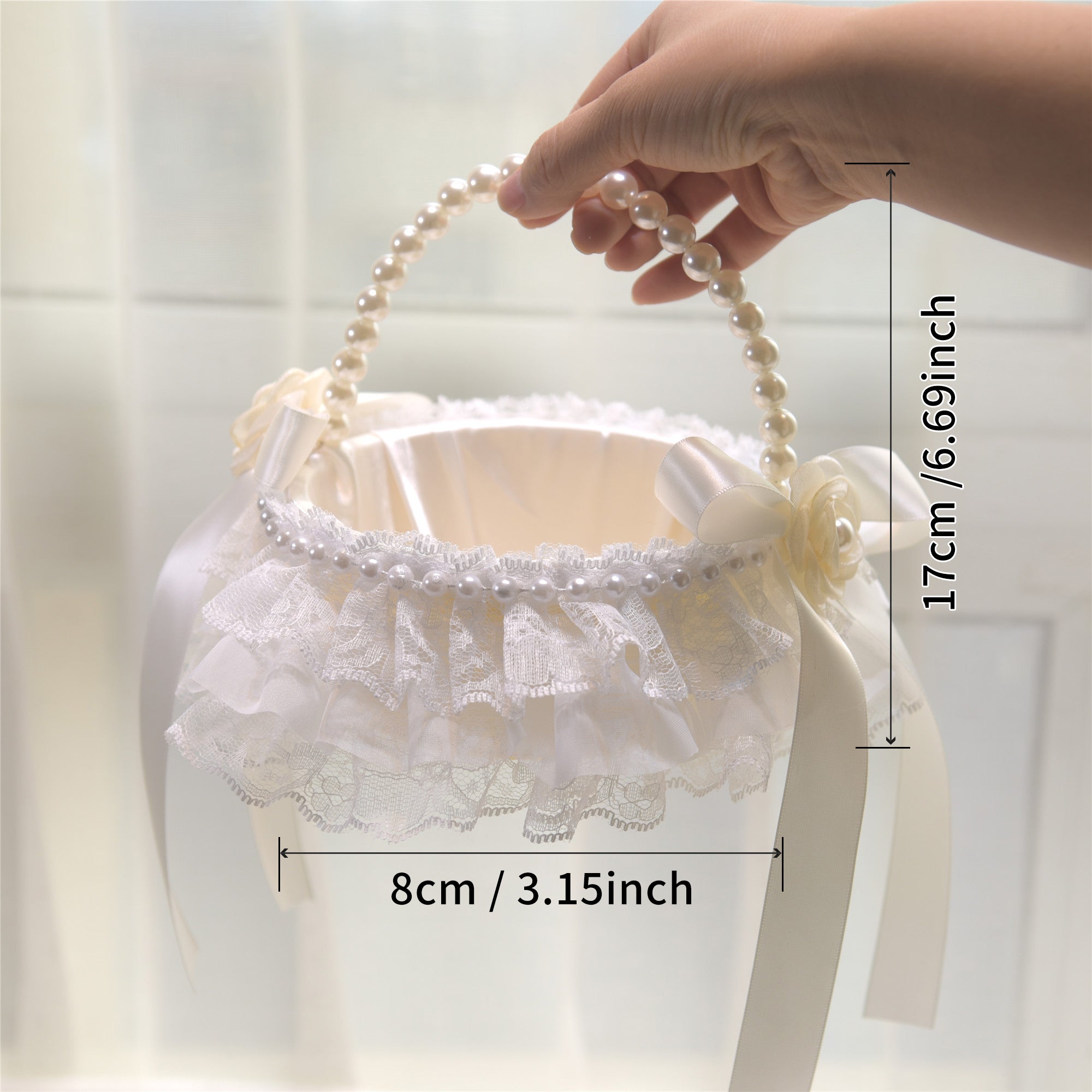 159 Western-style wedding supplies, pearl fabric flower baskets for flower girls to scatter flowers, used for decorating the wedding hall.