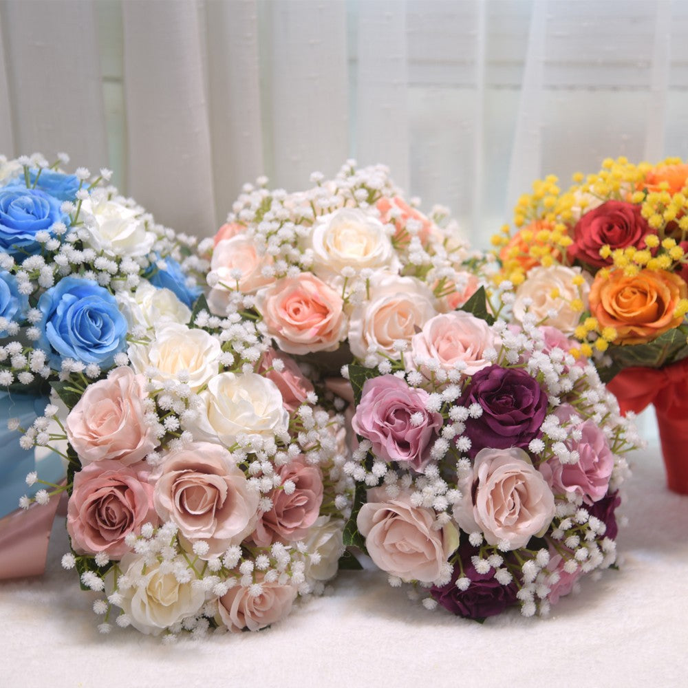 045 Outdoor Wedding Rose Handmade Simulation Hand held Flower Cross border Eternal Flower Bouquet Bridal Hand held Flower Gift Ornament