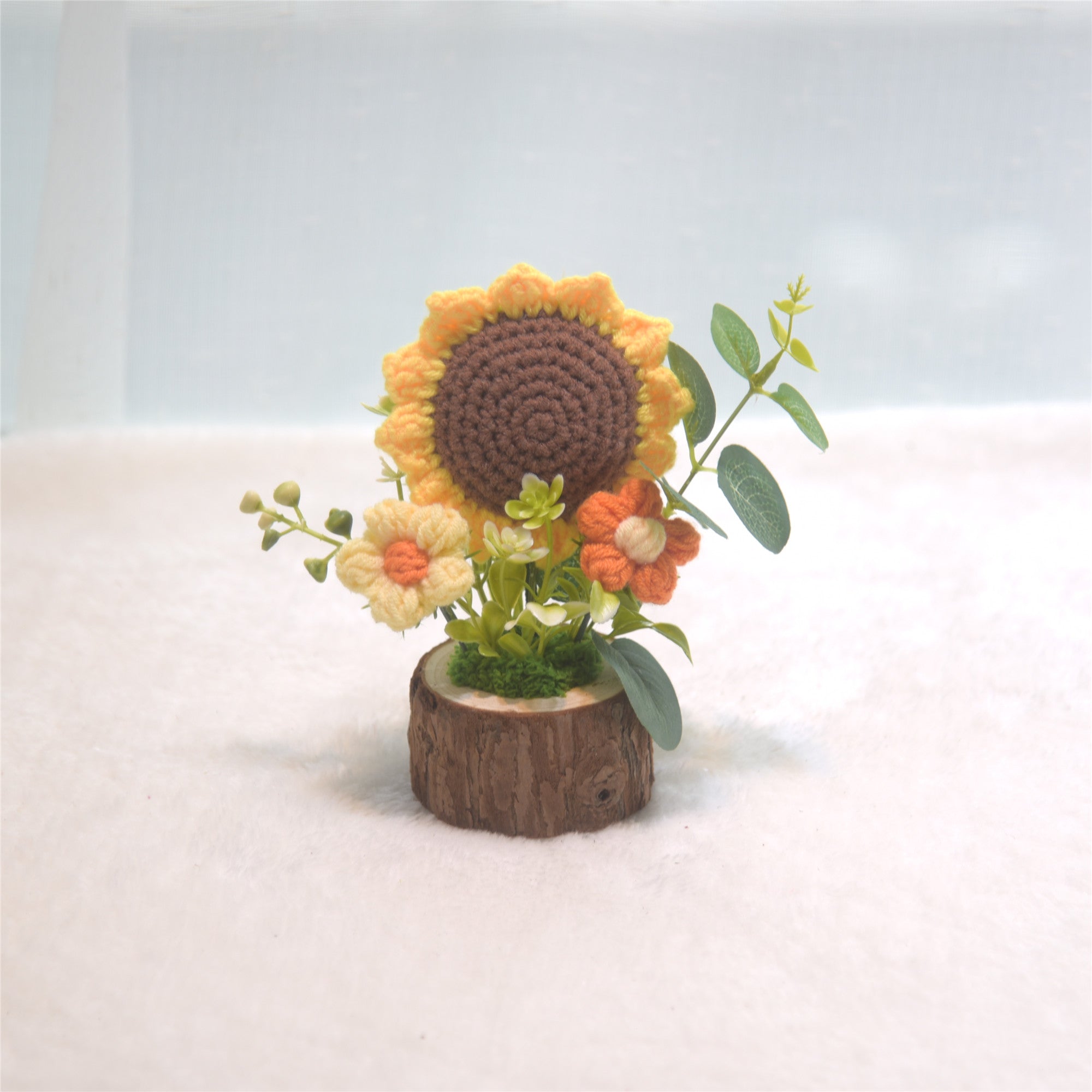 127Hand woven potted home ornaments, knitted simulated flower yarn, crochet sunflower bouquets, gifts