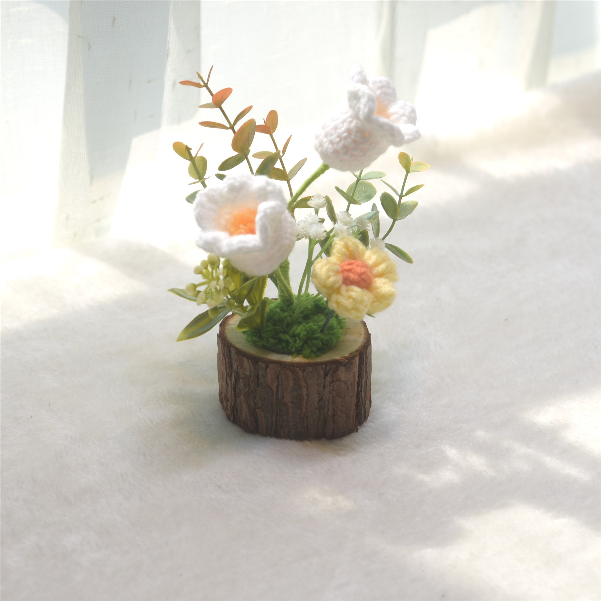 127 Handmade woven lily of the valley potted home decoration, knitted simulated flower yarn, crochet bouquet, fake flower gift