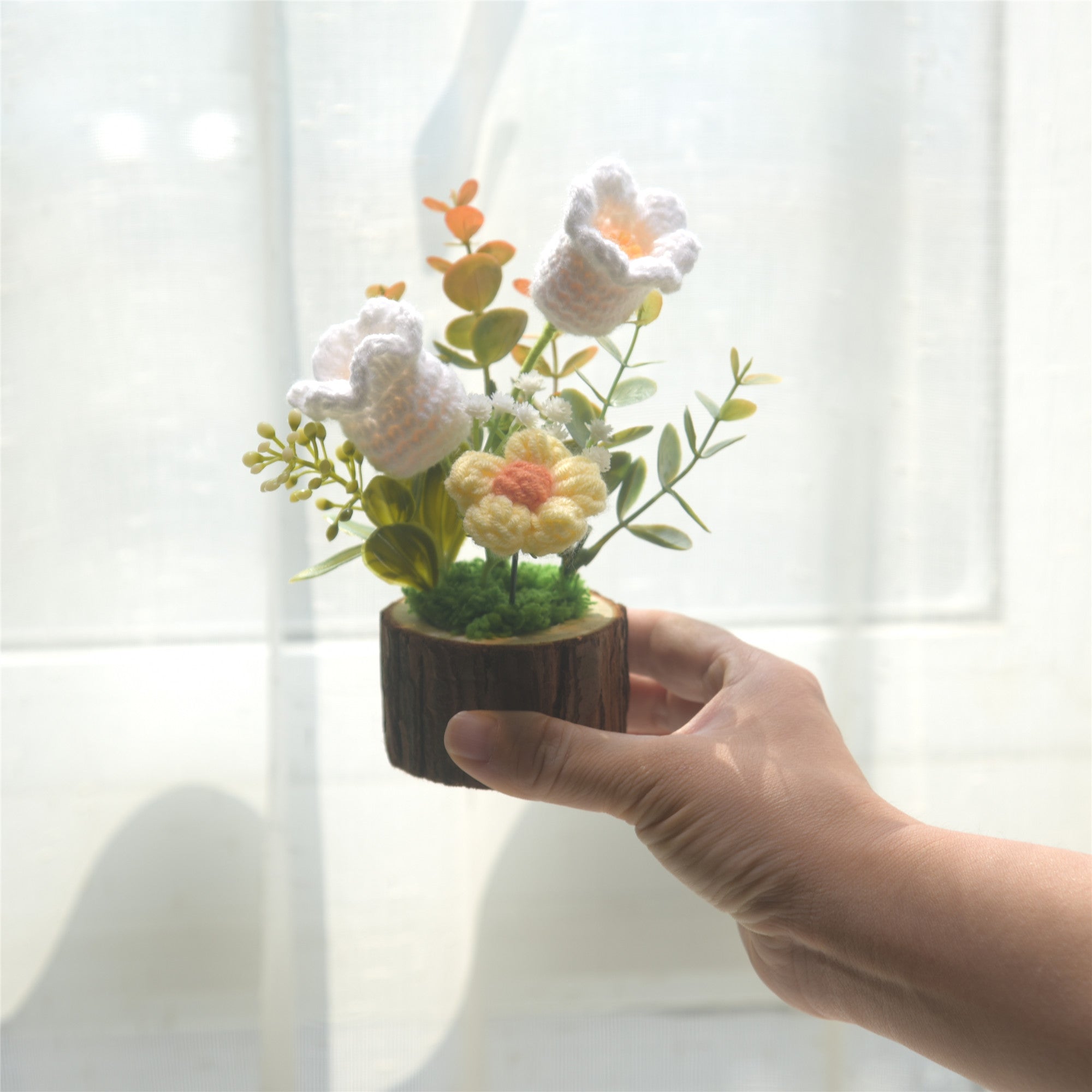 127 Handmade woven lily of the valley potted home decoration, knitted simulated flower yarn, crochet bouquet, fake flower gift