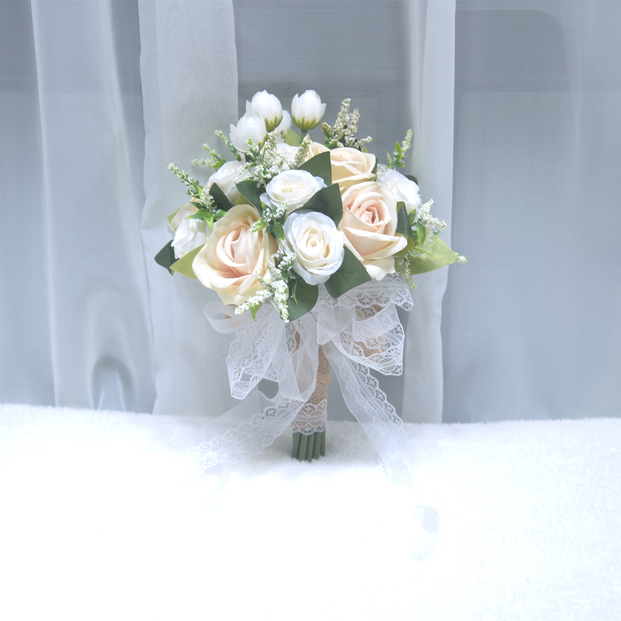 168Simulation flower Western wedding bride bridesmaid holding flower lace ribbon holding flower outdoor photography props
