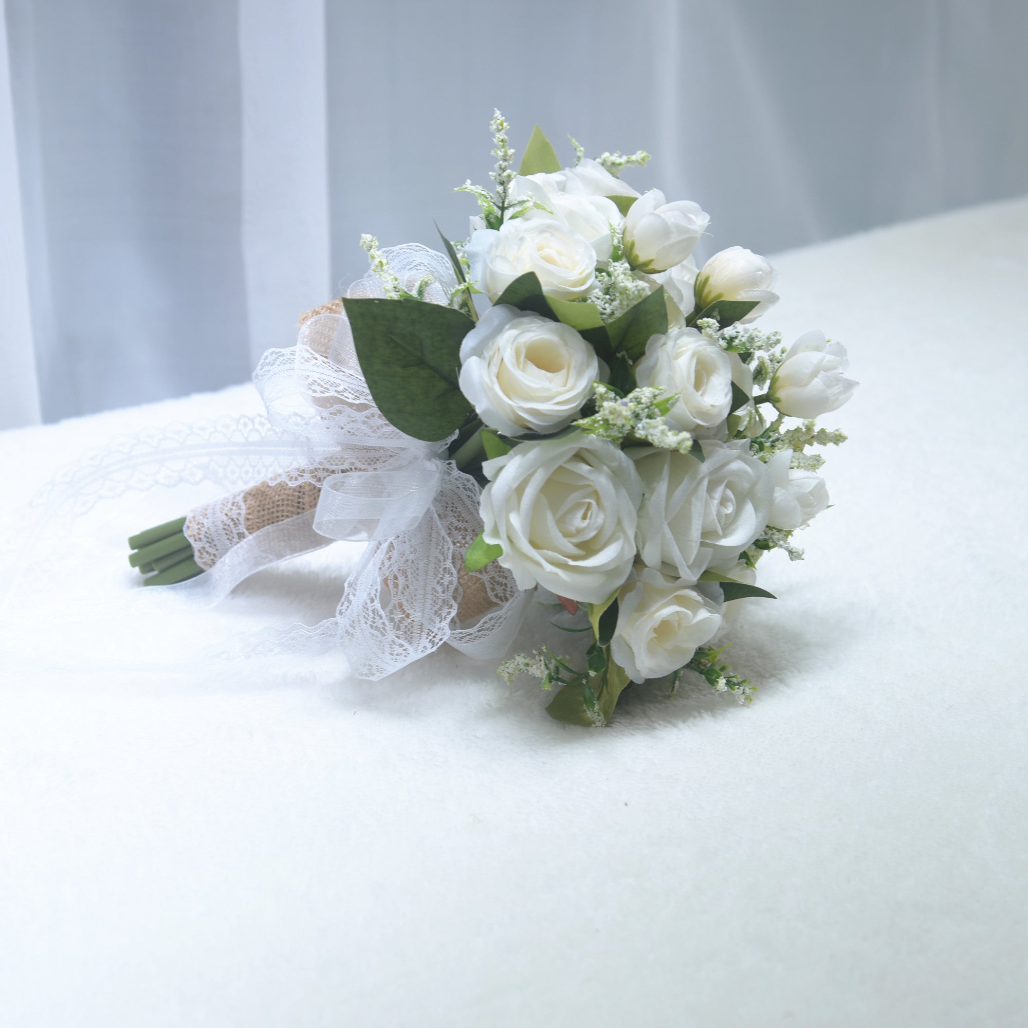 168Simulation flower Western wedding bride bridesmaid holding flower lace ribbon holding flower outdoor photography props