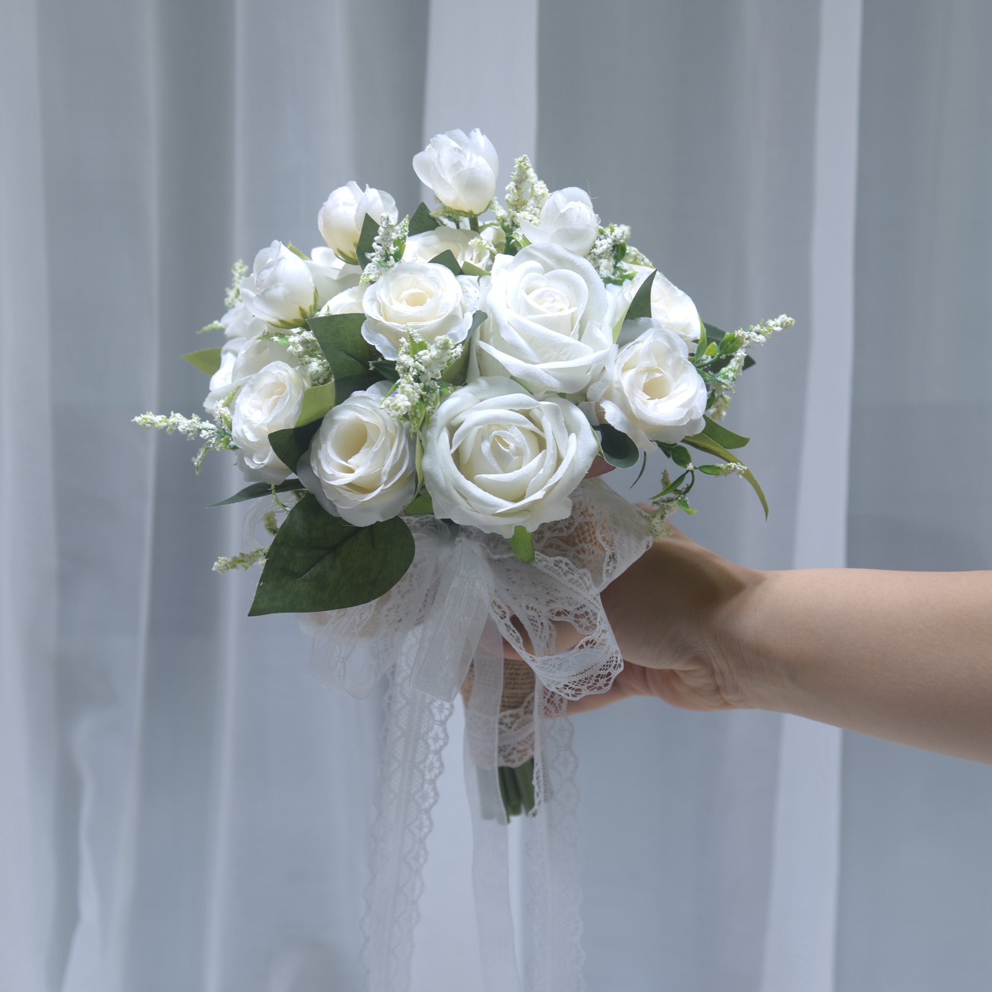 168Simulation flower Western wedding bride bridesmaid holding flower lace ribbon holding flower outdoor photography props