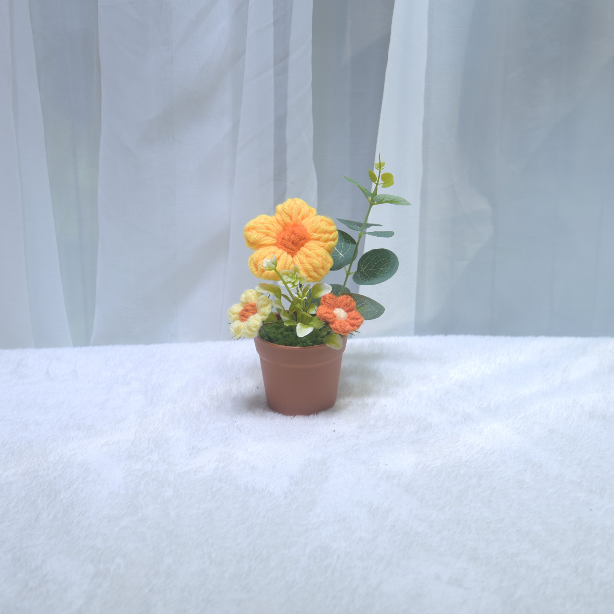 184 Birthday Gift Simulation Flower Pottery Ornament Desktop Decoration Handmade Knitted Yarn Small Gift