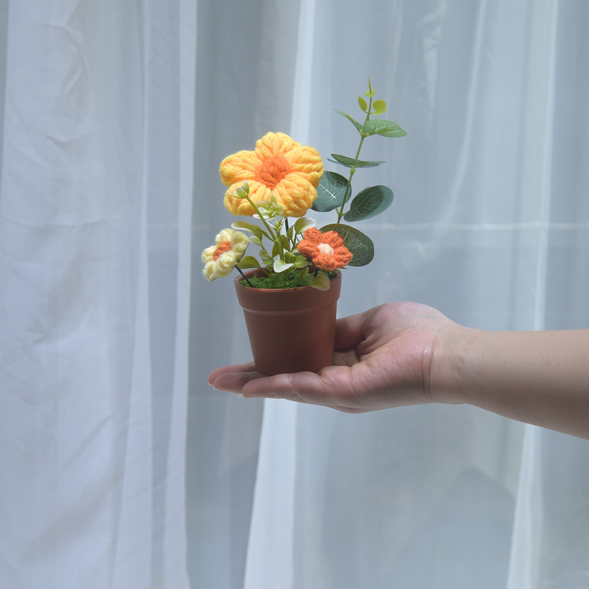 184 Birthday Gift Simulation Flower Pottery Ornament Desktop Decoration Handmade Knitted Yarn Small Gift