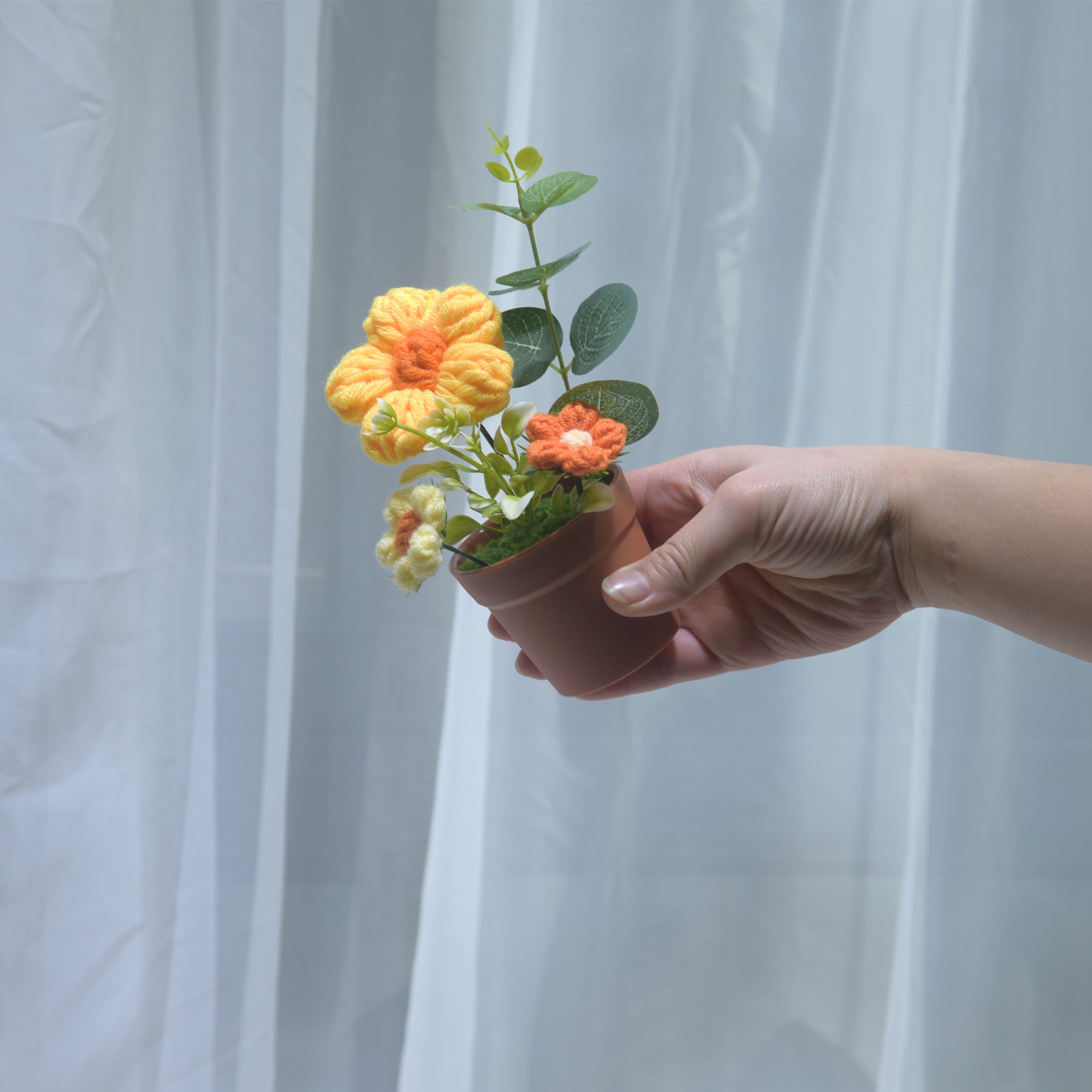 184 Birthday Gift Simulation Flower Pottery Ornament Desktop Decoration Handmade Knitted Yarn Small Gift