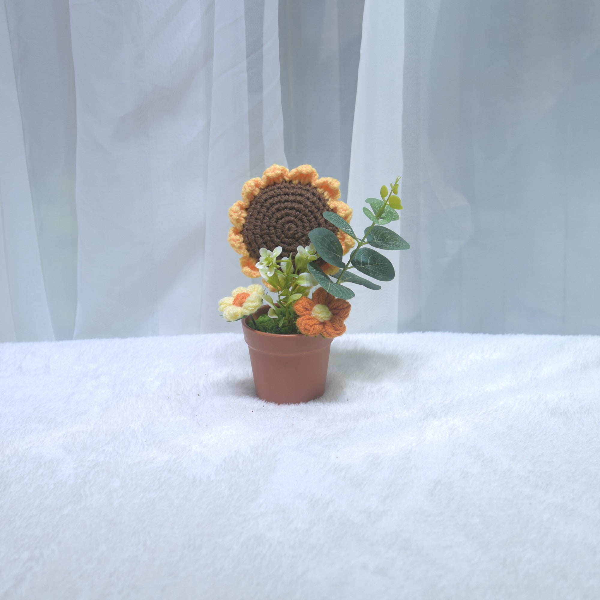 184 Birthday Gift Simulation Flower Pottery Ornament Desktop Decoration Handmade Knitted Yarn Small Gift