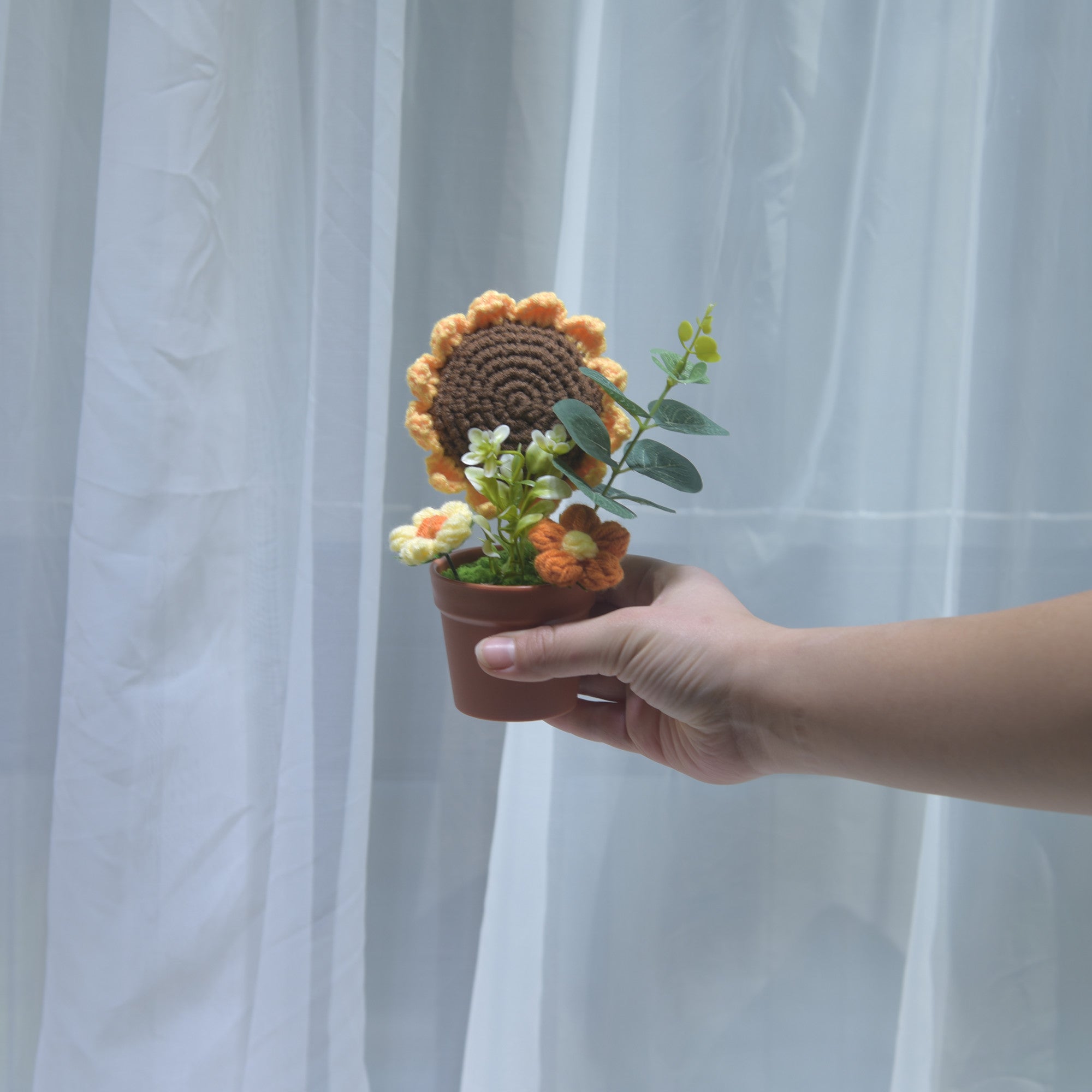 184 Birthday Gift Simulation Flower Pottery Ornament Desktop Decoration Handmade Knitted Yarn Small Gift