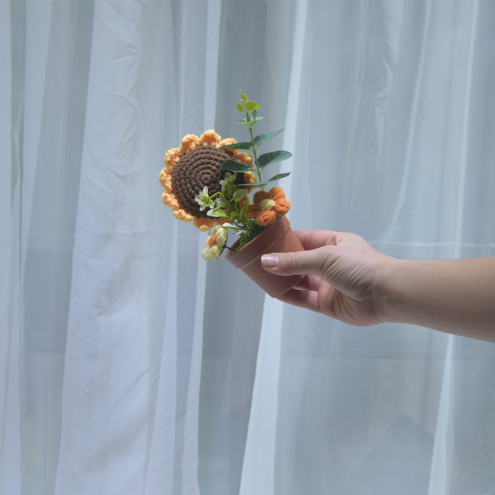 184 Birthday Gift Simulation Flower Pottery Ornament Desktop Decoration Handmade Knitted Yarn Small Gift