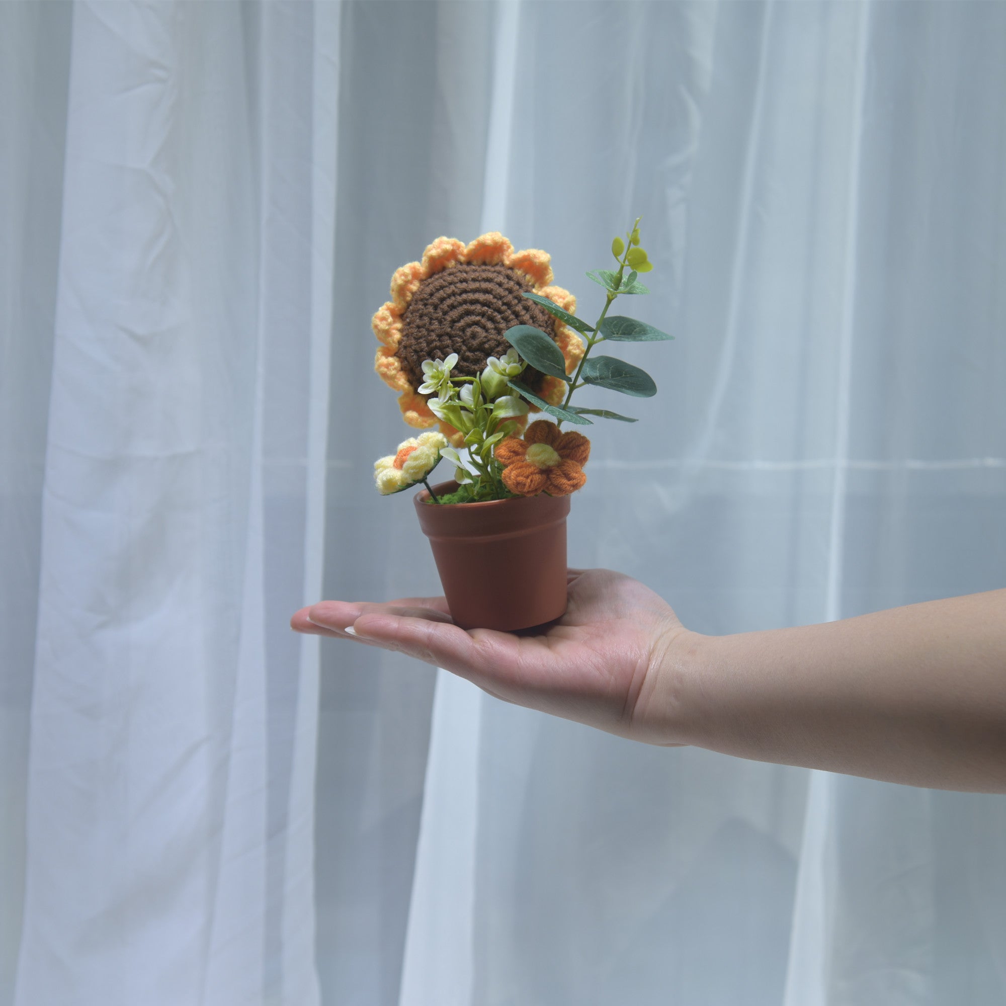 184 Birthday Gift Simulation Flower Pottery Ornament Desktop Decoration Handmade Knitted Yarn Small Gift