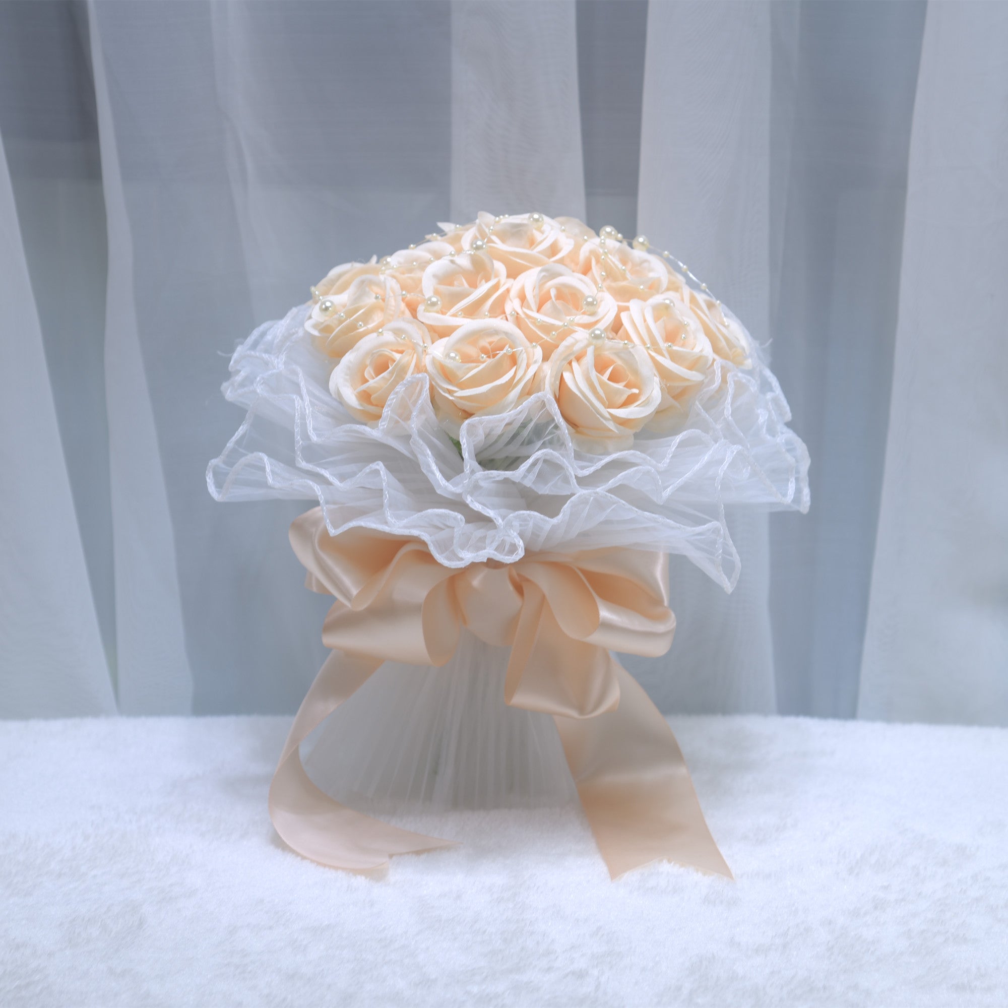 187Western style wedding bride holding simulated rose flowers as a wedding gift