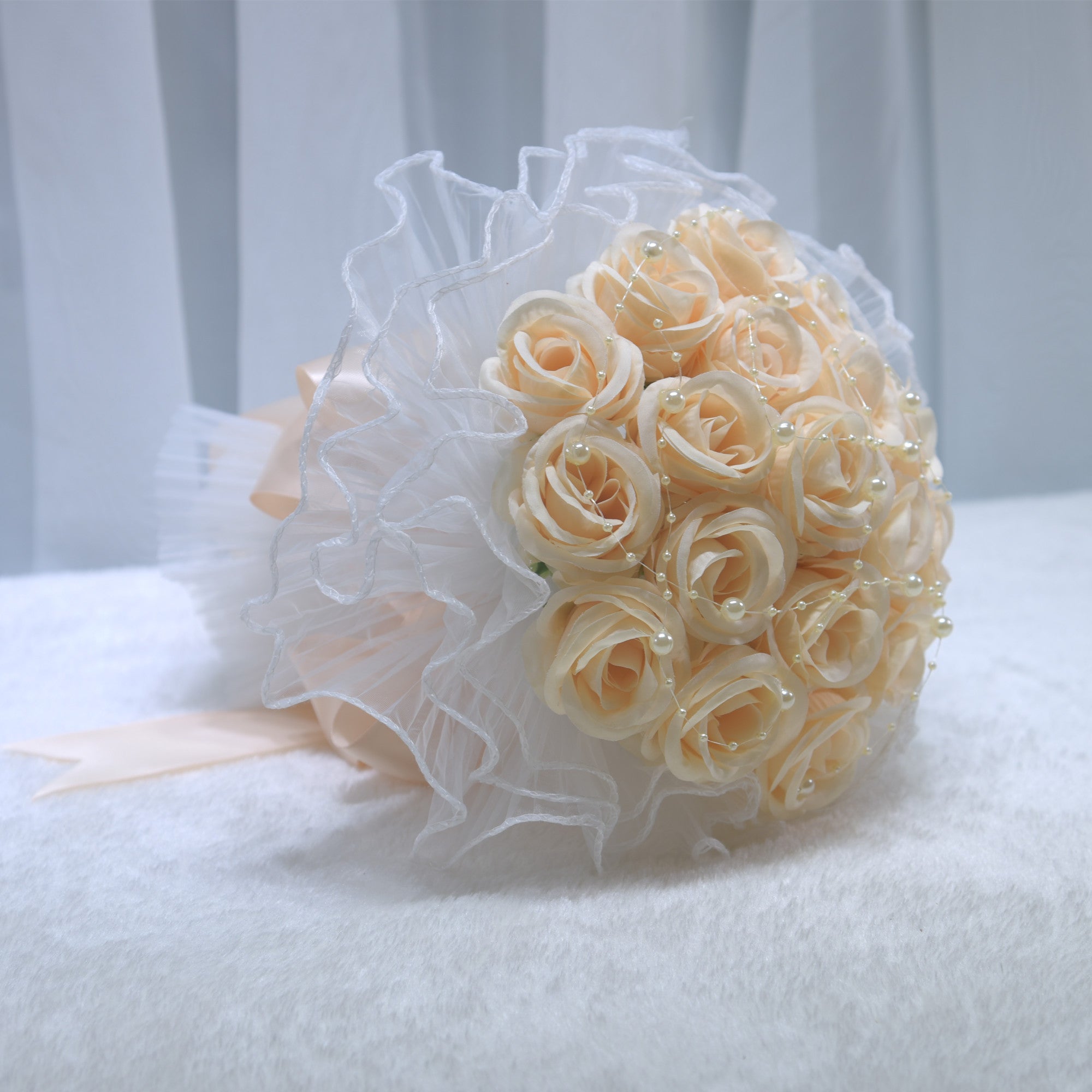 187Western style wedding bride holding simulated rose flowers as a wedding gift