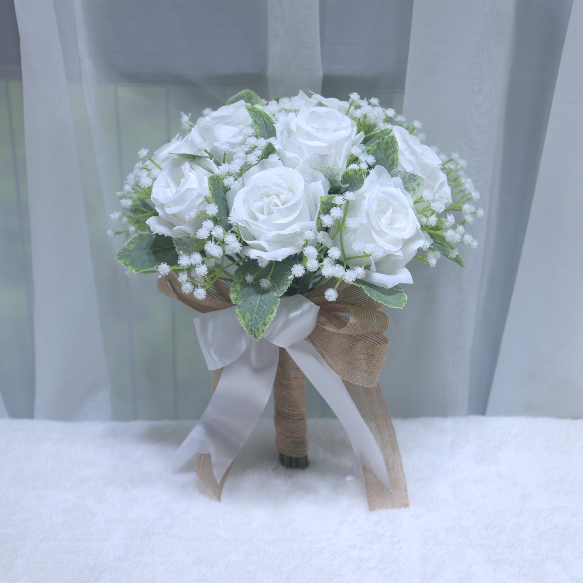 192Bridal wedding holding flower simulation rose bow tassel bouquet Wedding photo props