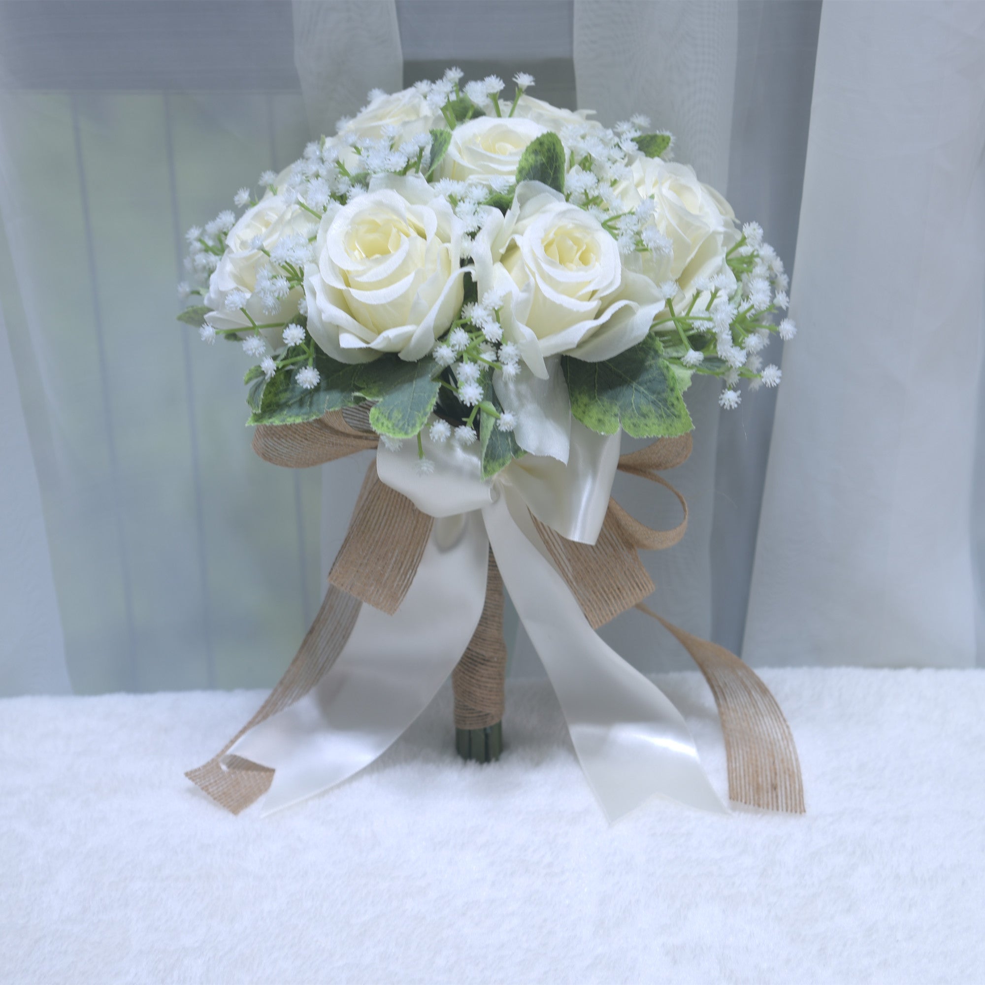 192Bridal wedding holding flower simulation rose bow tassel bouquet Wedding photo props