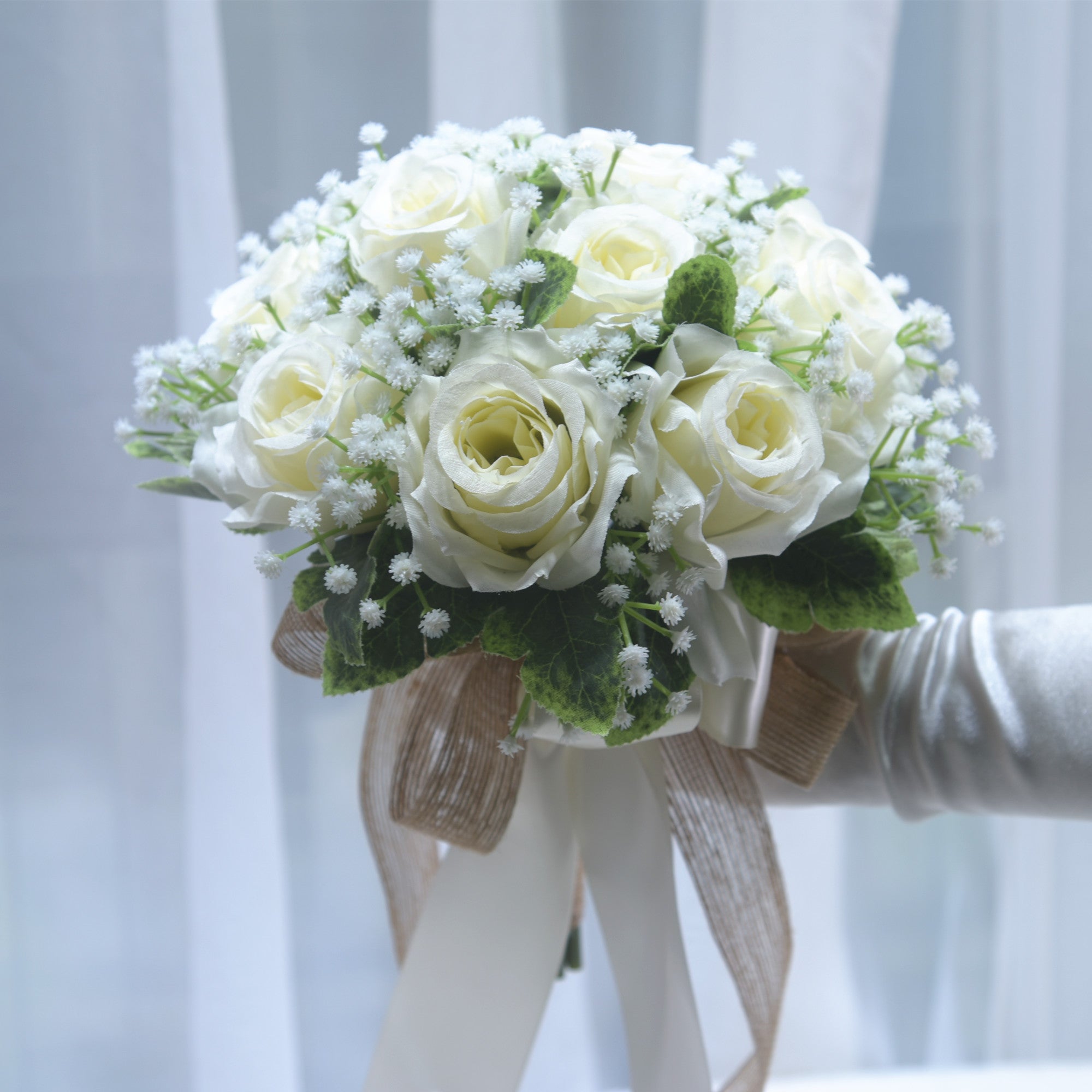 192Bridal wedding holding flower simulation rose bow tassel bouquet Wedding photo props