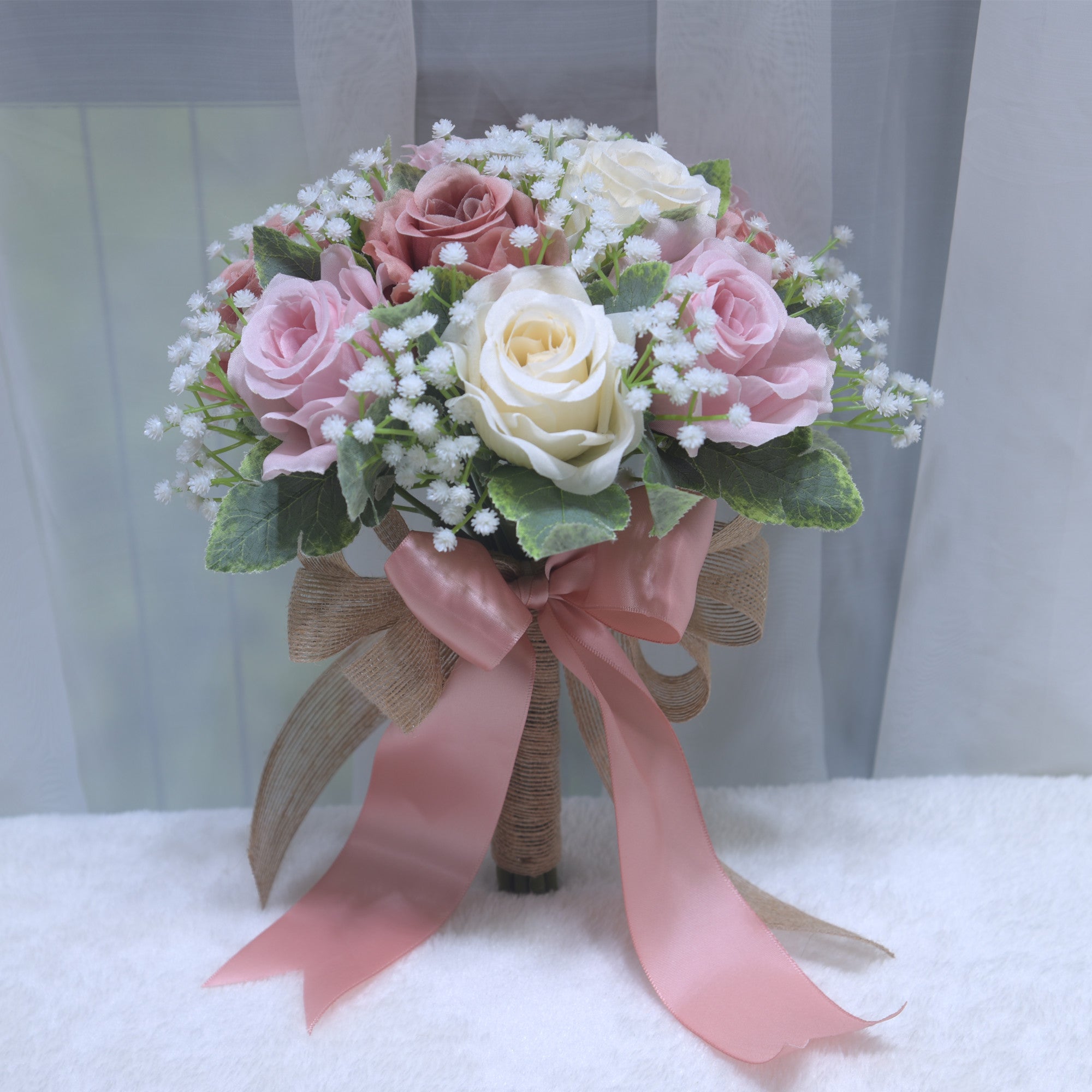 192Bridal wedding holding flower simulation rose bow tassel bouquet Wedding photo props