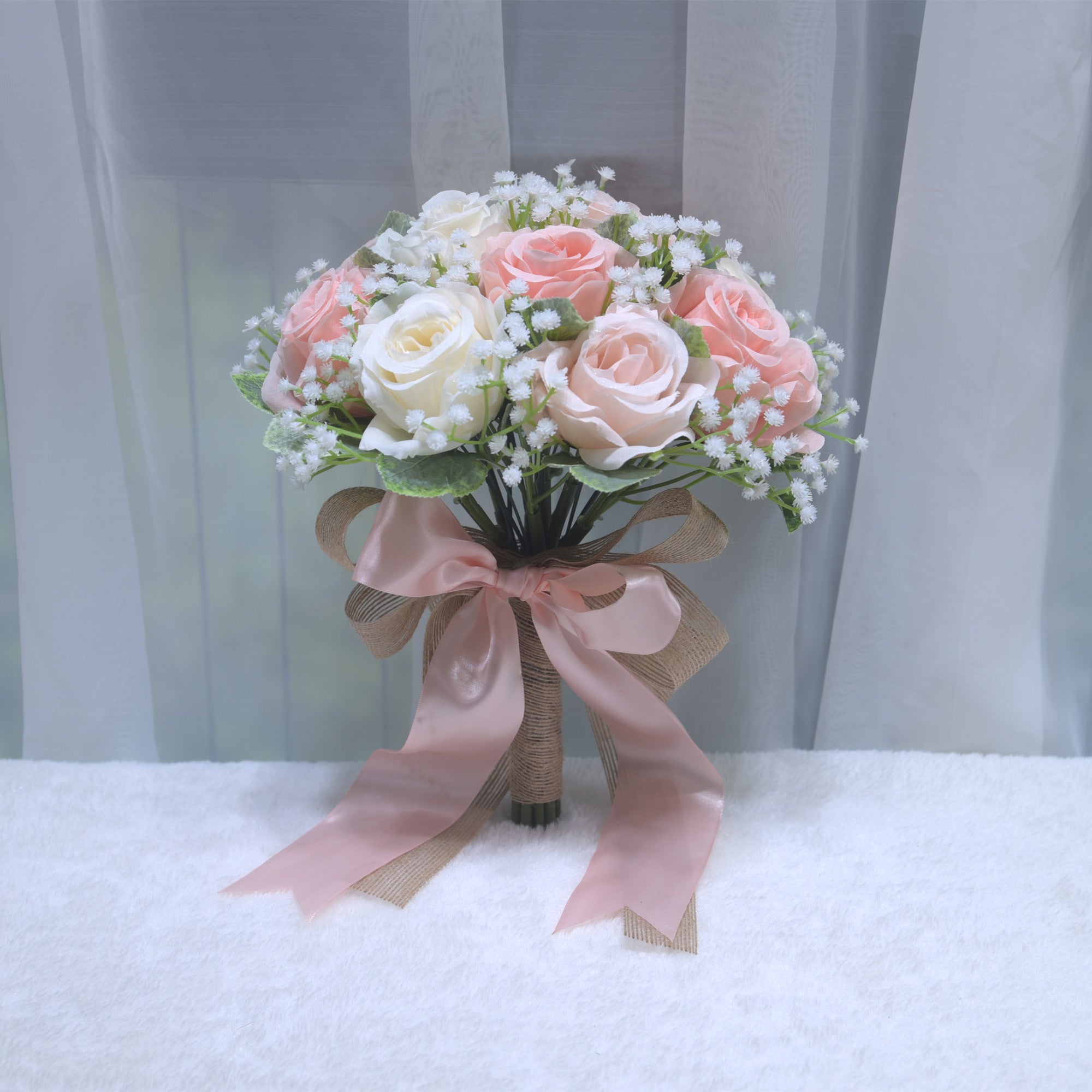 192Bridal wedding holding flower simulation rose bow tassel bouquet Wedding photo props