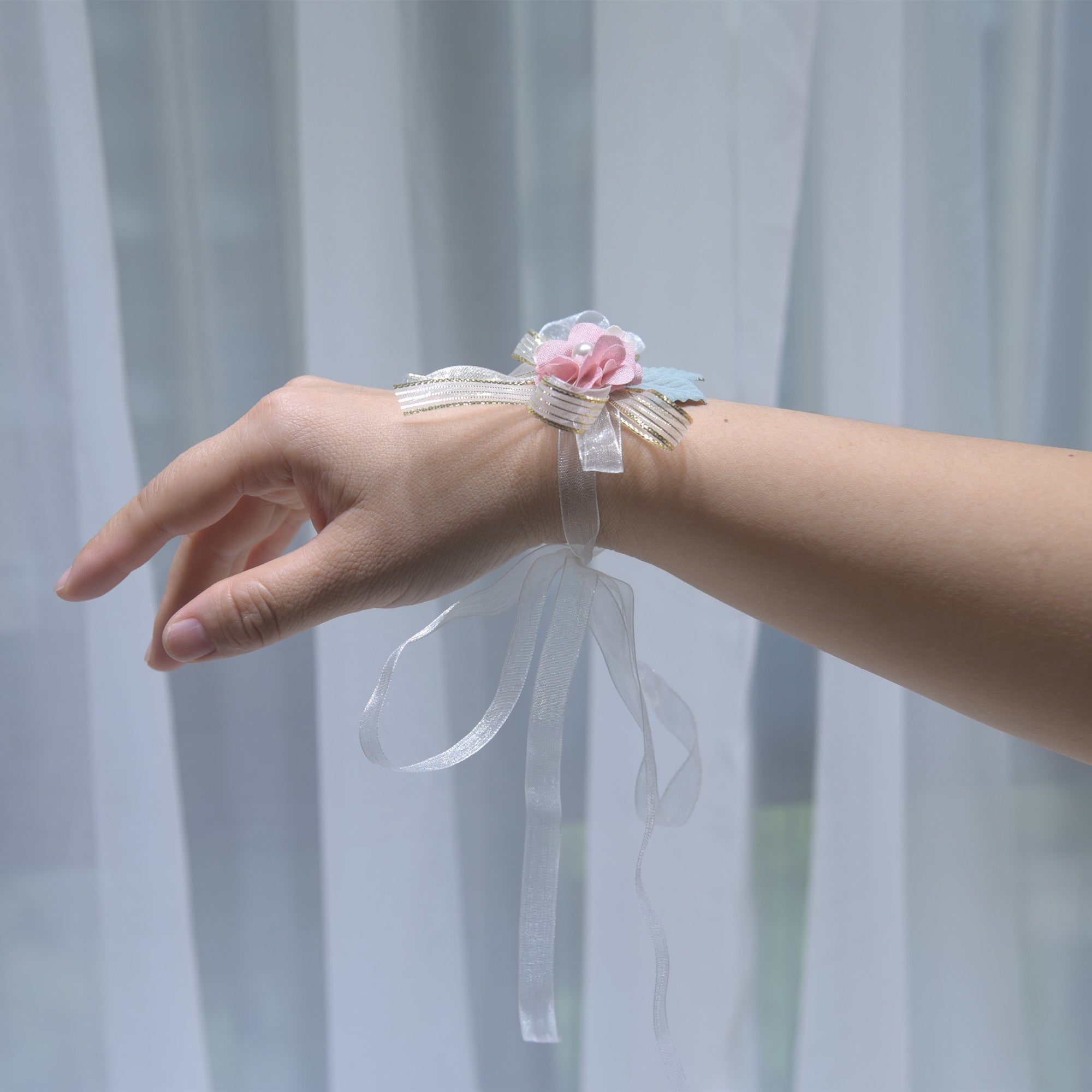 Wedding Bride Bridesmaids Sisters Group Wrist Flowers Flower Ribbon Hand Flowers