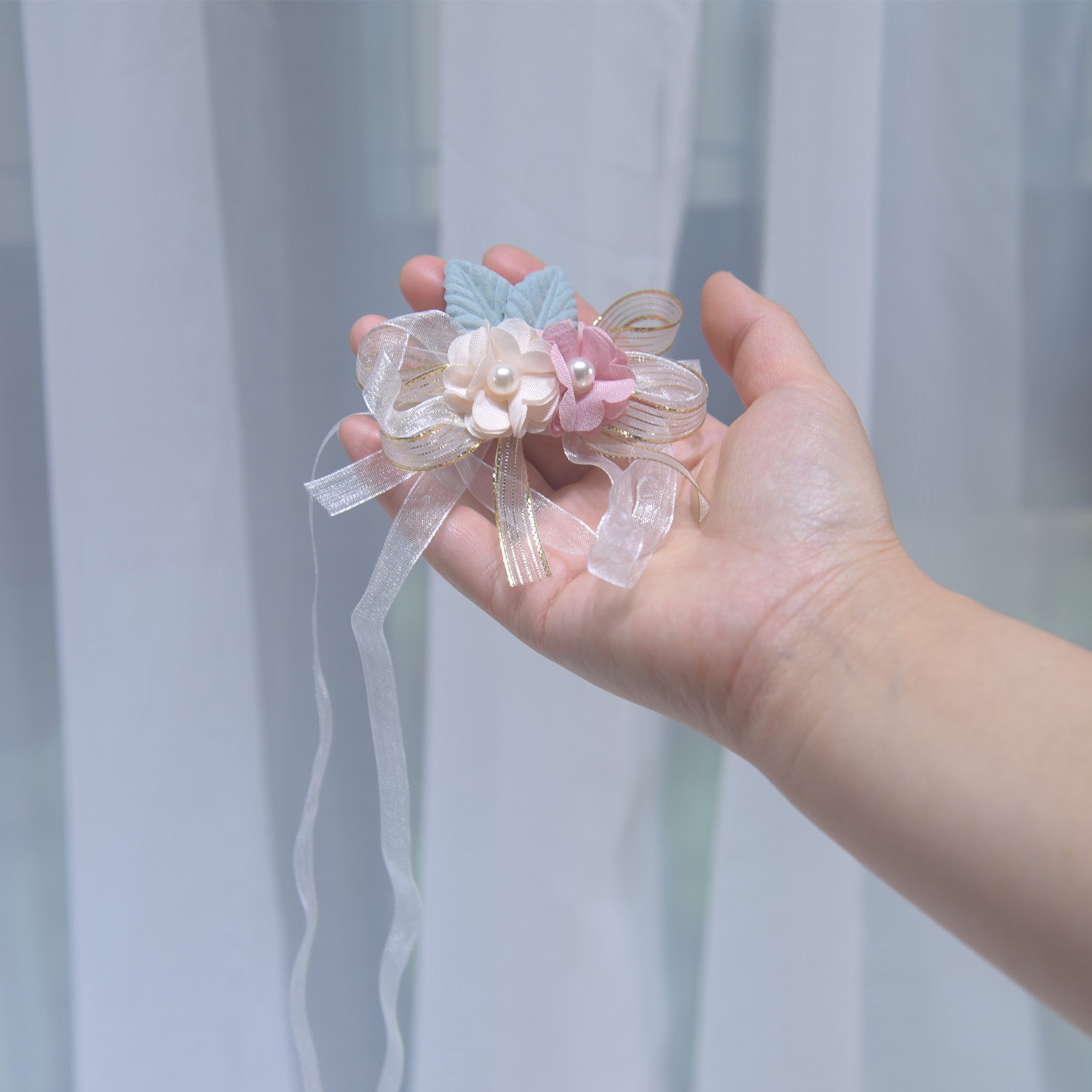 Wedding Bride Bridesmaids Sisters Group Wrist Flowers Flower Ribbon Hand Flowers