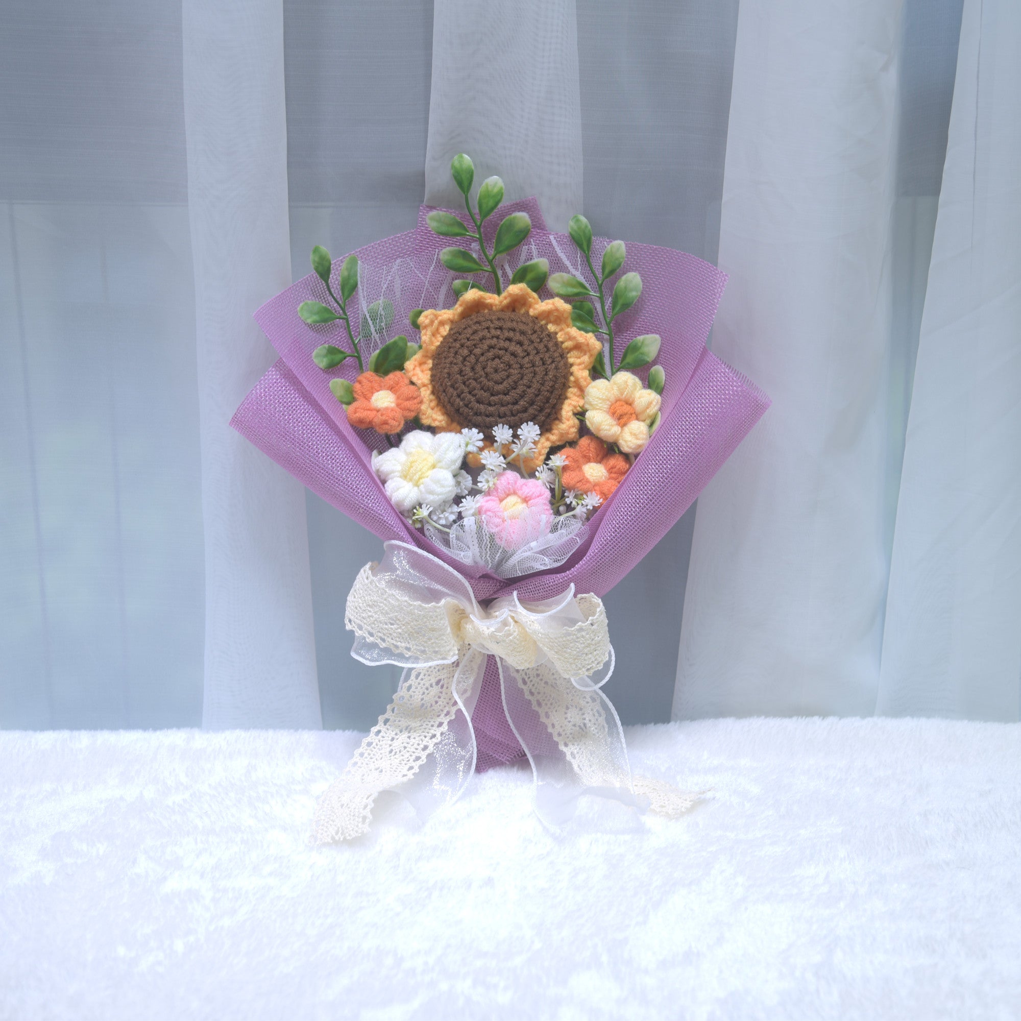 224 Birthday gift simulation hand woven yarn flower sunflower bouquet Valentine's Day