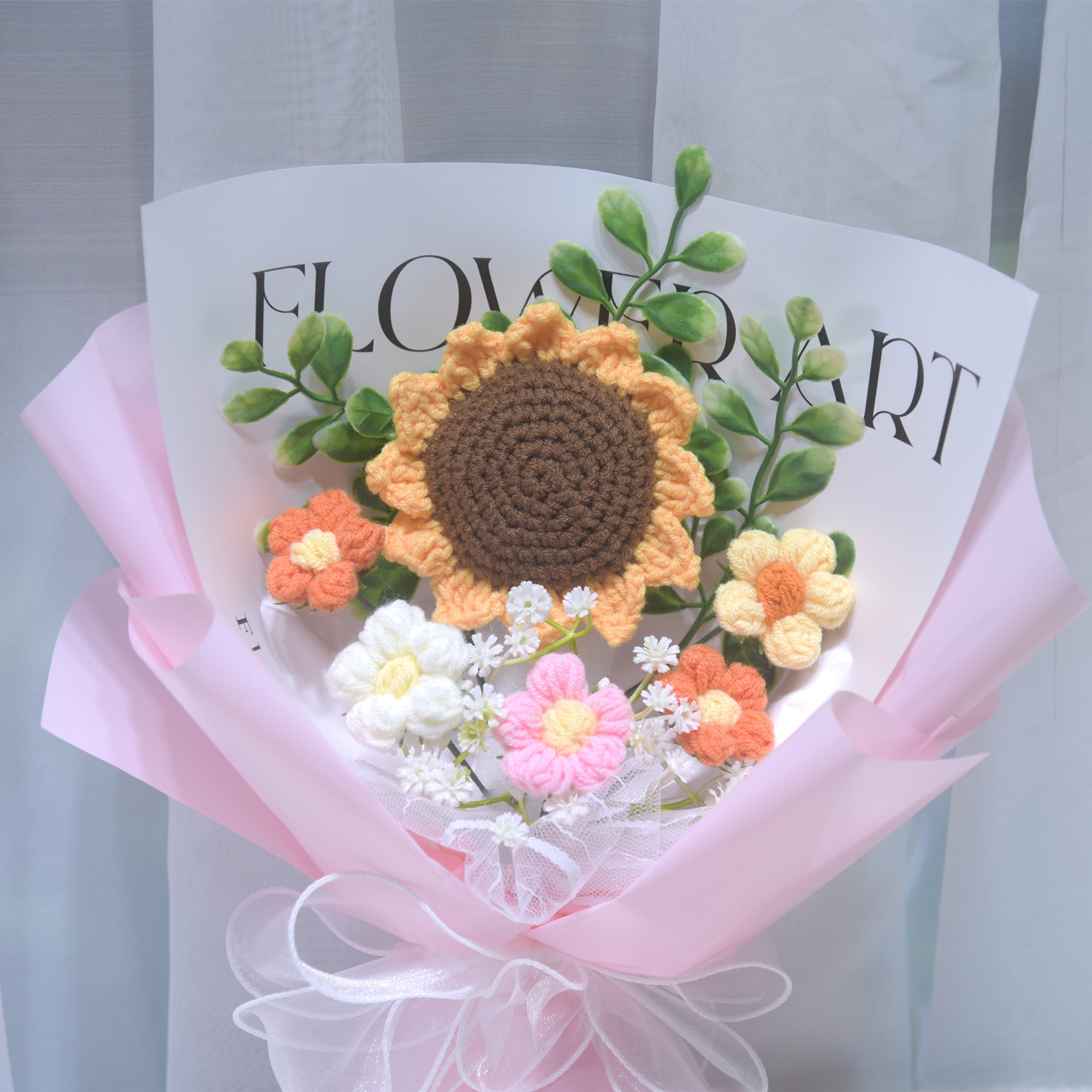 226 Sunflower yarn knitted bouquet, handmade woven flower, graduation birthday gift
