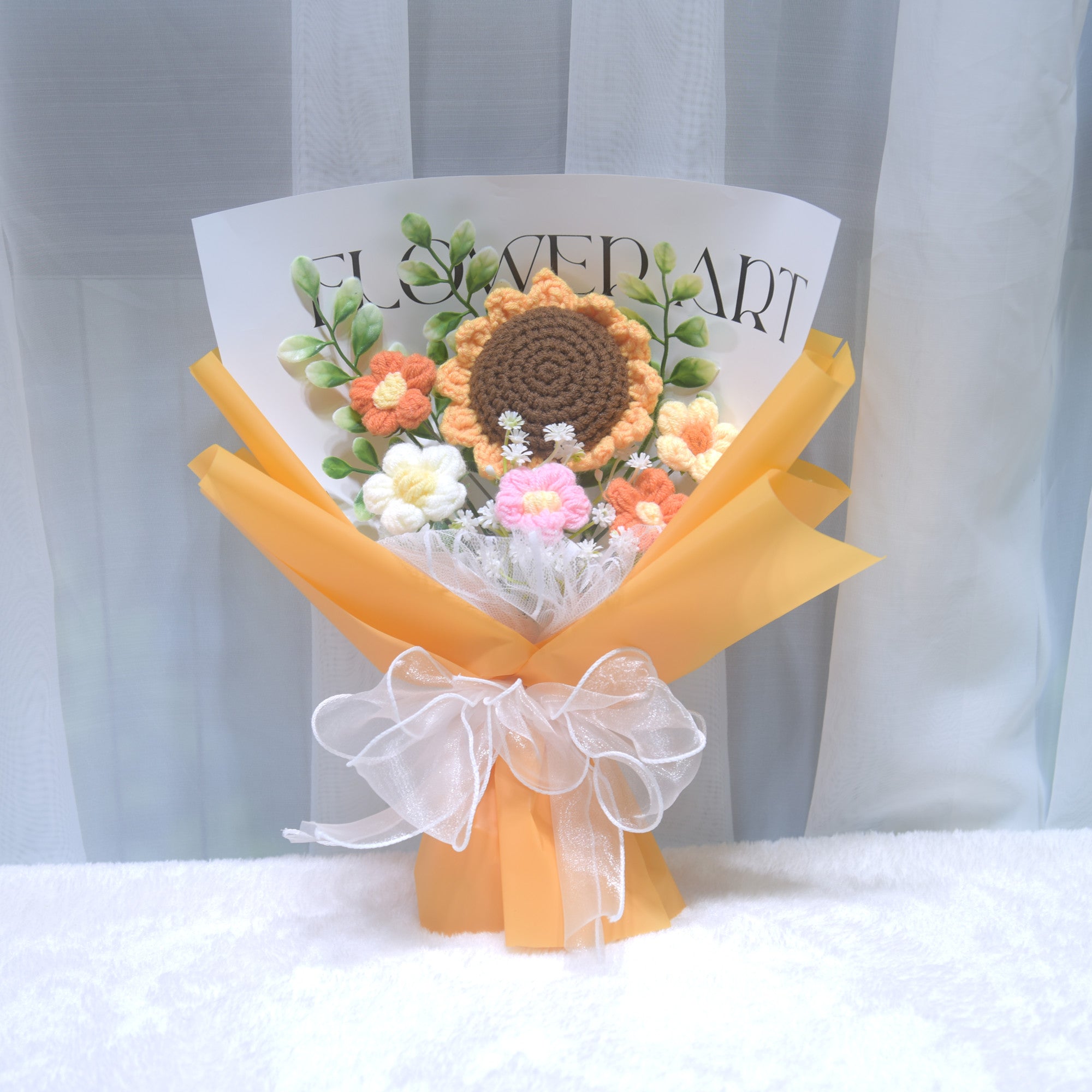 226 Sunflower yarn knitted bouquet, handmade woven flower, graduation birthday gift