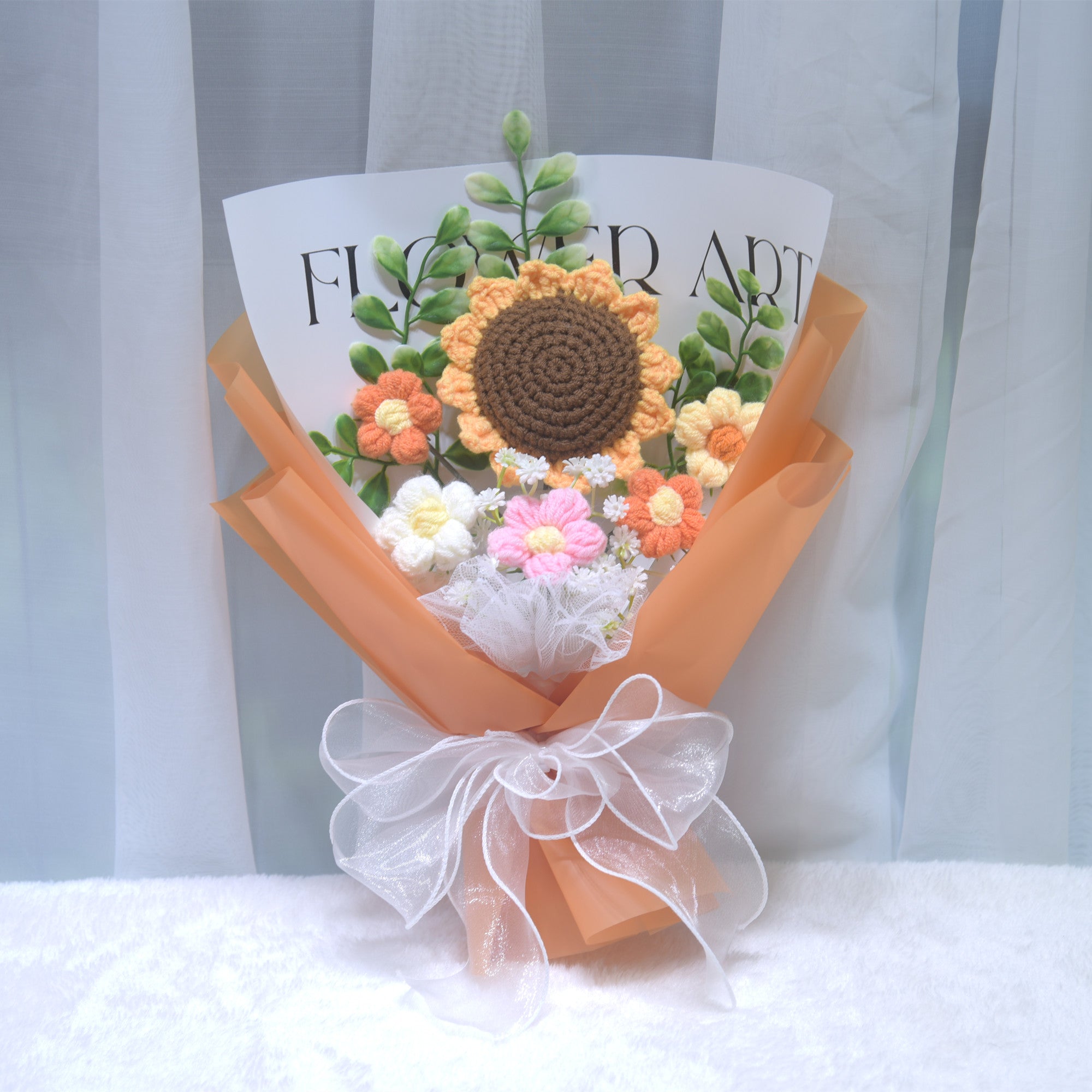 226 Sunflower yarn knitted bouquet, handmade woven flower, graduation birthday gift
