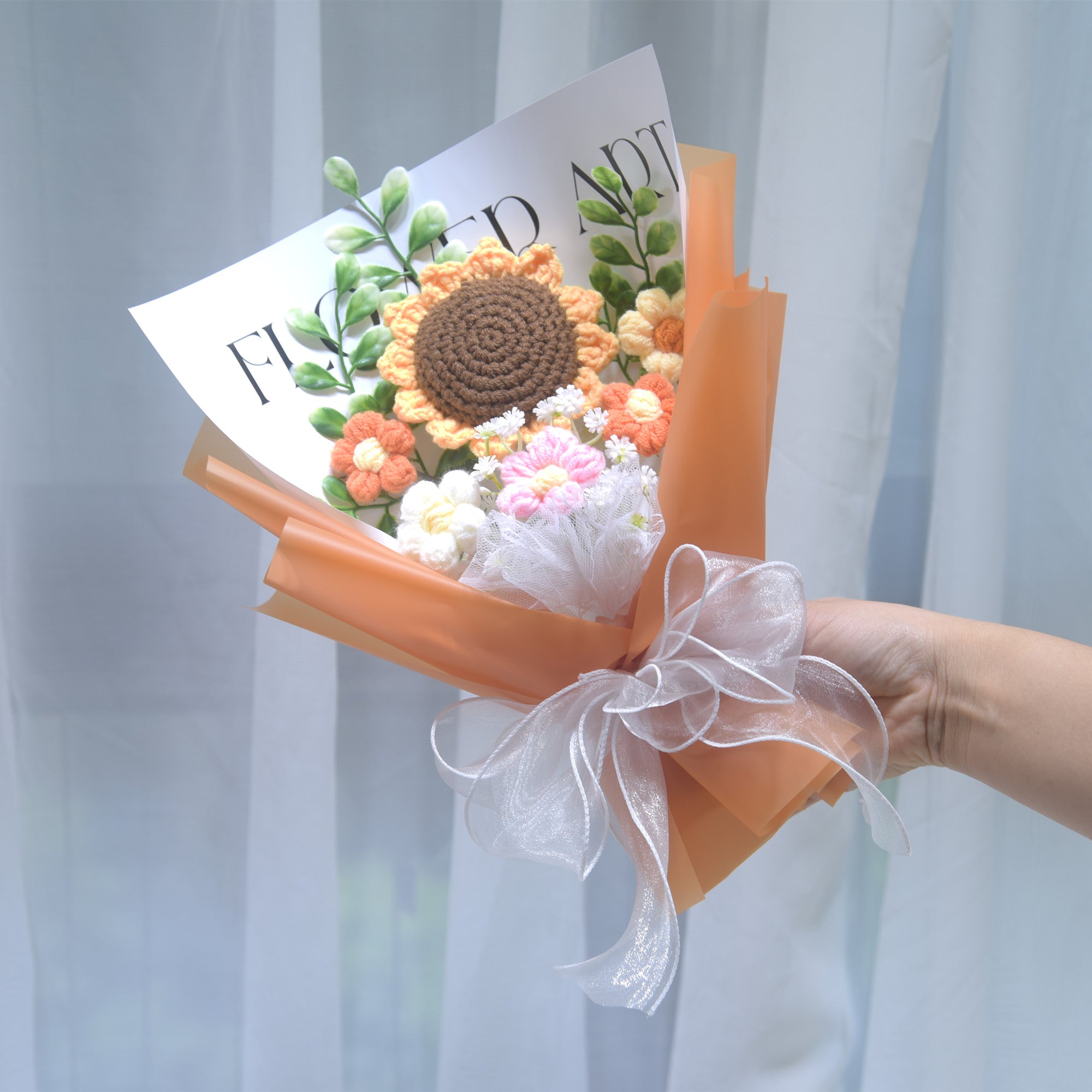 226 Sunflower yarn knitted bouquet, handmade woven flower, graduation birthday gift